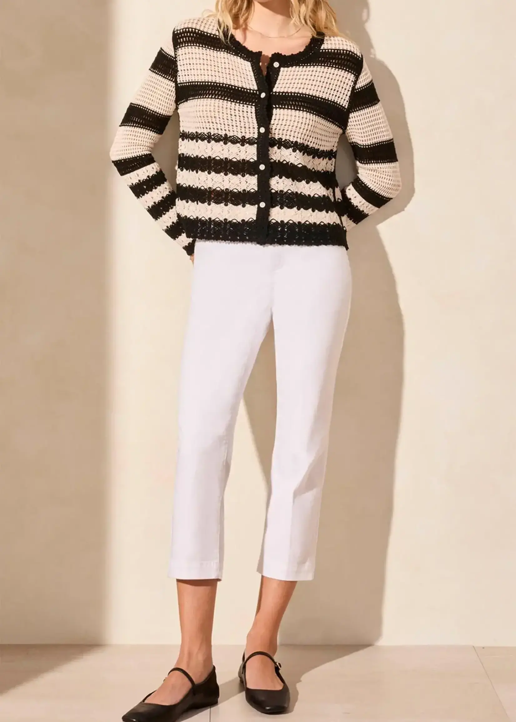 Tribal Tribal L/S Crochet Cardi w/ Round Neck 5738O