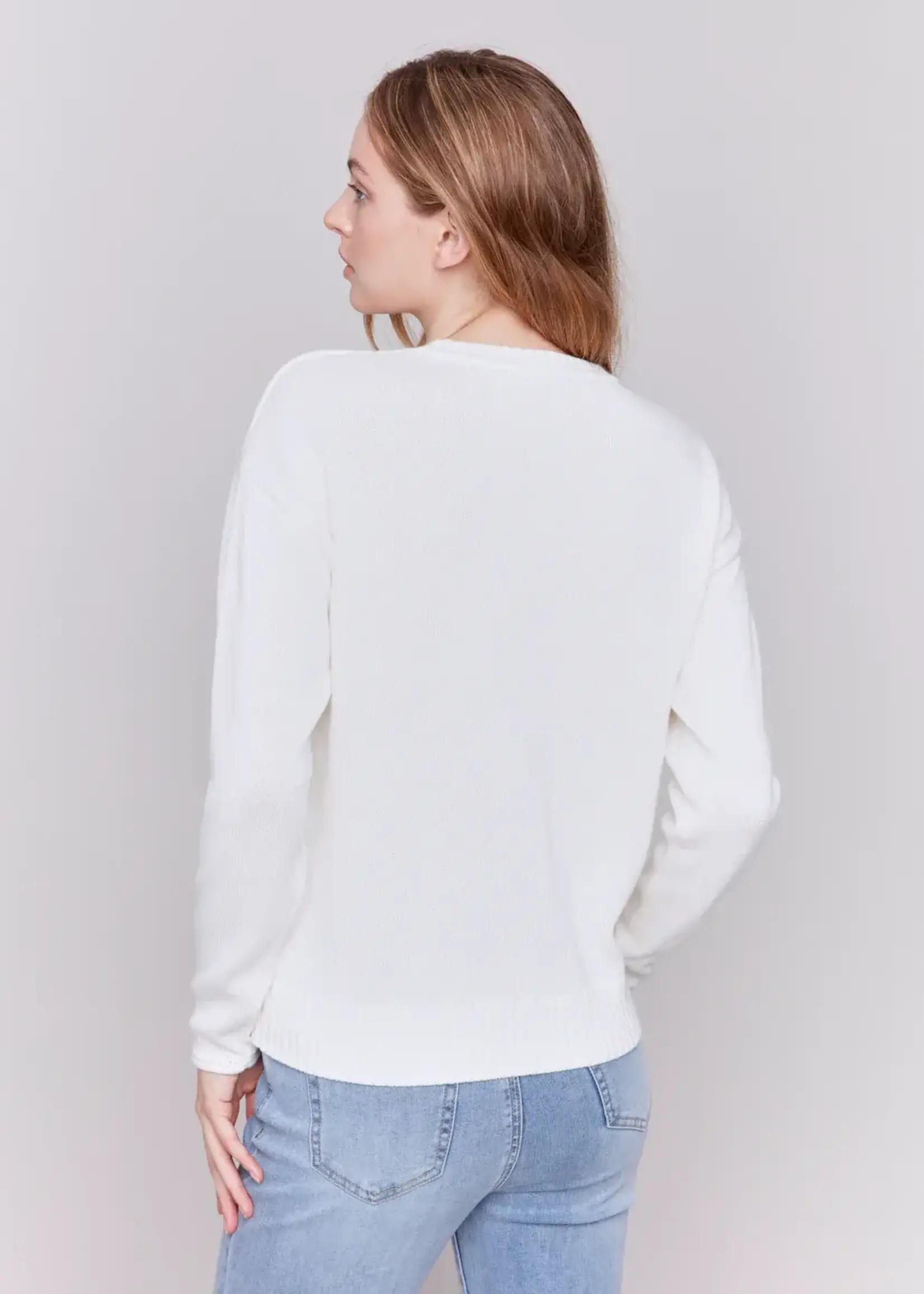 Charlie B Charlie B Crew Neck Drop Shoulder Sweater C2648