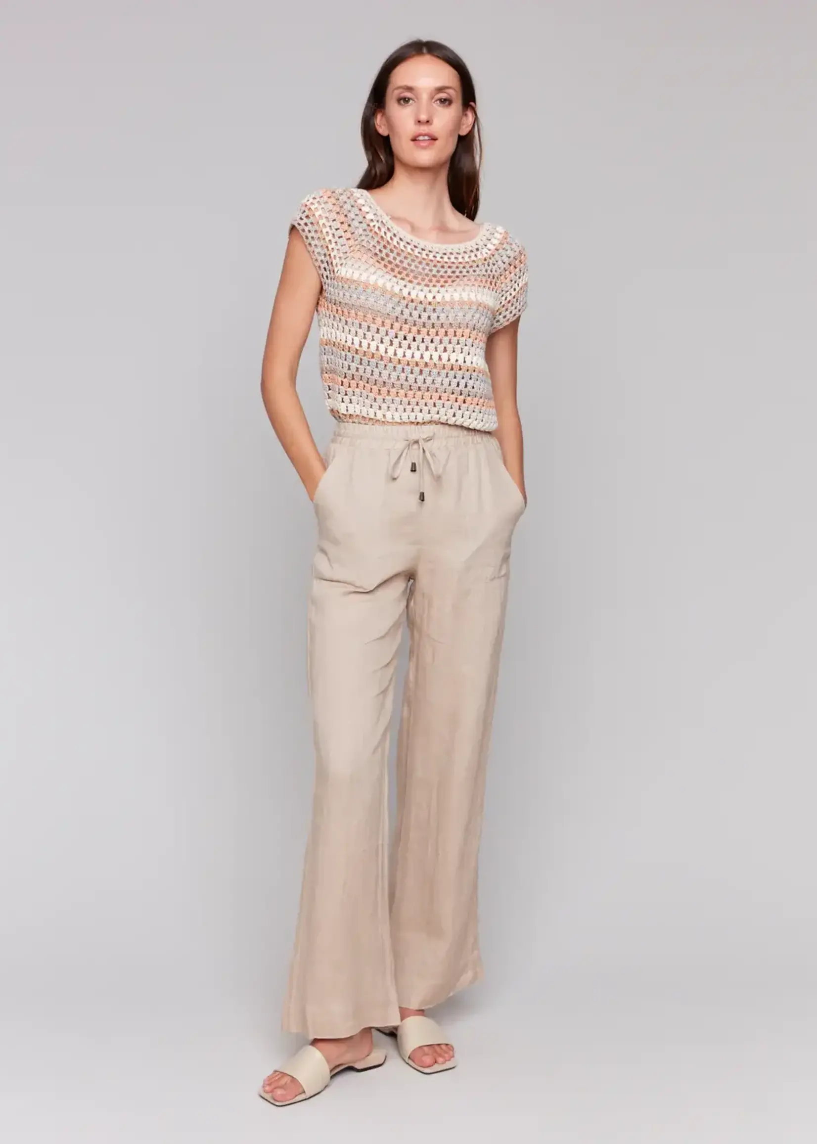 Charlie B Charlie B Tie Waist Pull On Linen Pant w/ Pockets C5665