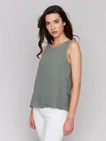Charlie B Charlie B Solid Sleeveless Round Neck Linen Top 4425T