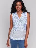 Charlie B Charlie B Printed Sleeveless Blouse w/ Ruffle Collar C4529