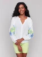 Charlie B Charlie B Raglan L/S Blouse w/ Embroidery C4600