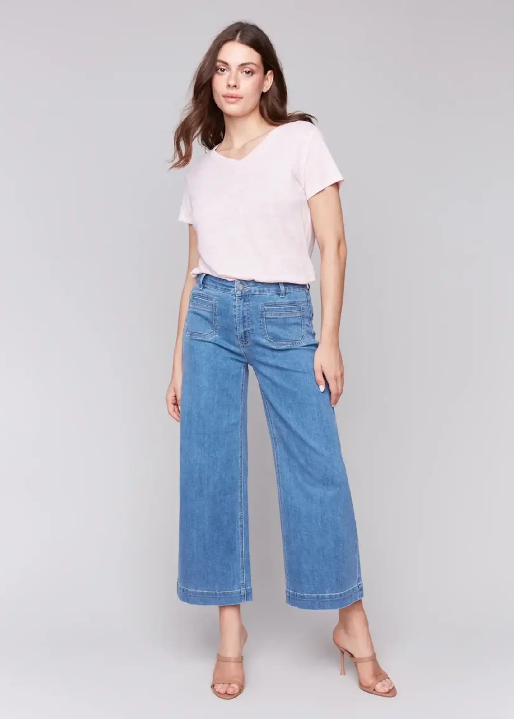 Charlie B Charlie B Cropped Flare Leg Pant w/ Pocket C5538