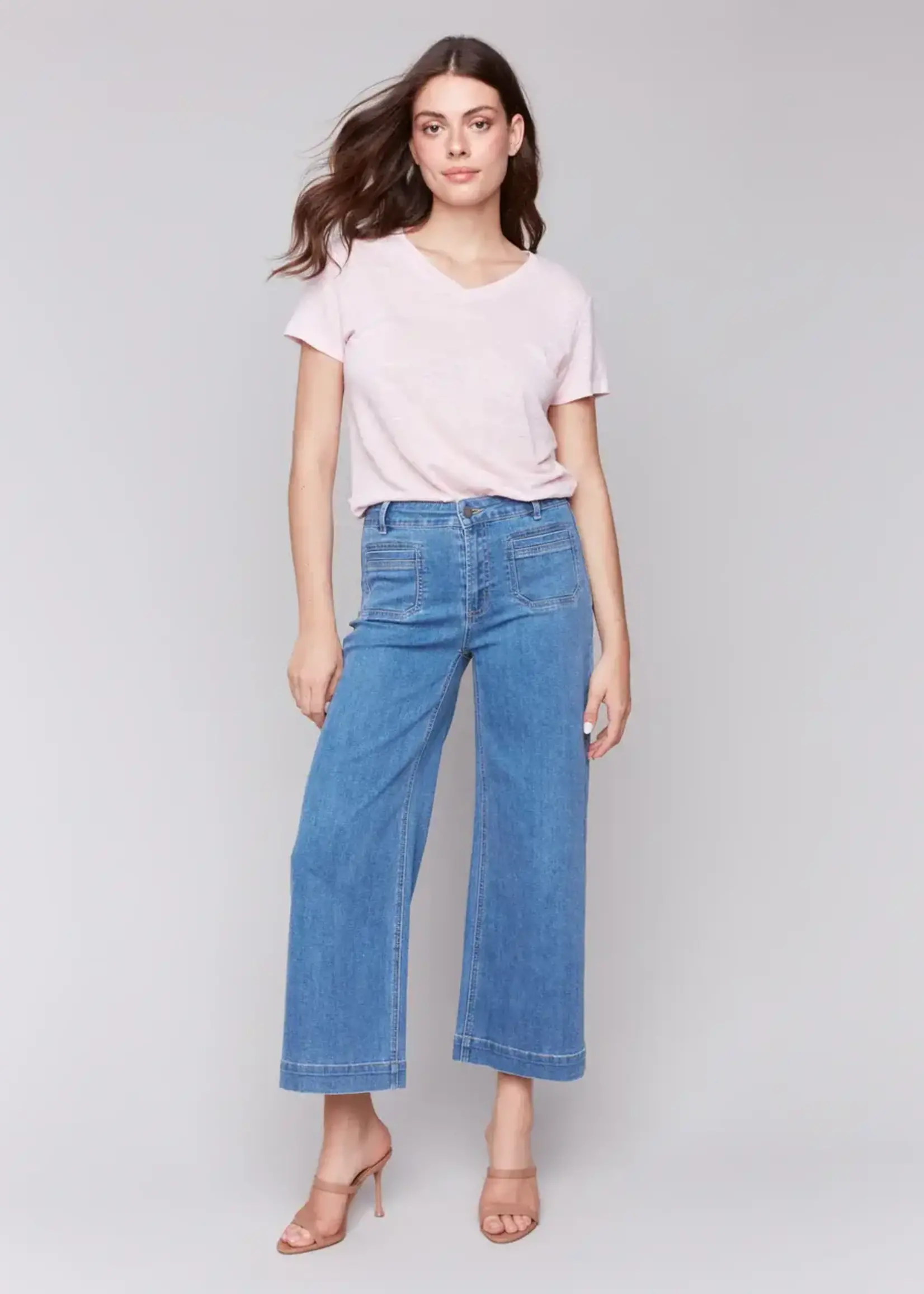 Charlie B Charlie B Cropped Flare Leg Pant w/ Pocket C5538