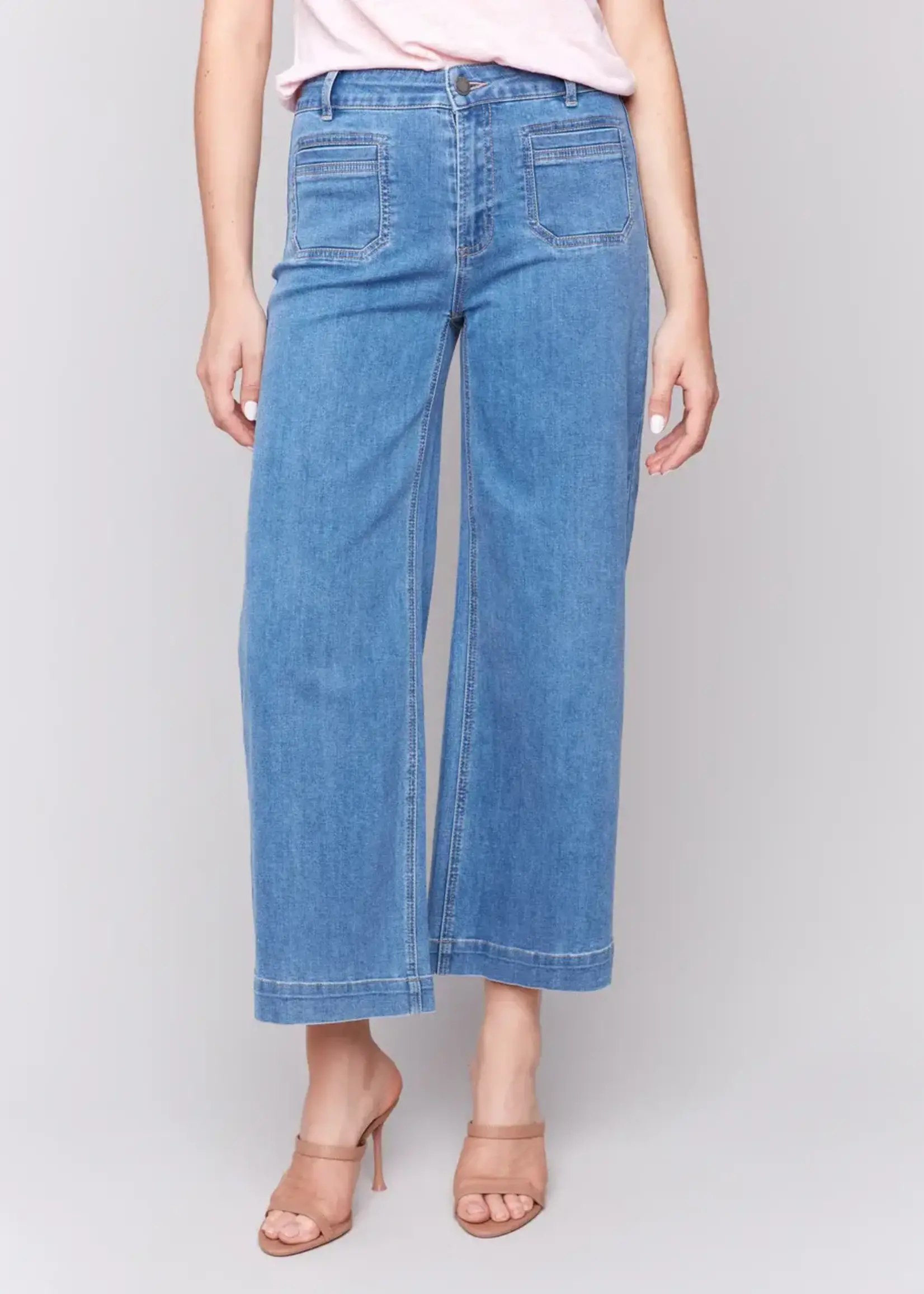 Charlie B Charlie B Cropped Flare Leg Pant w/ Pocket C5538