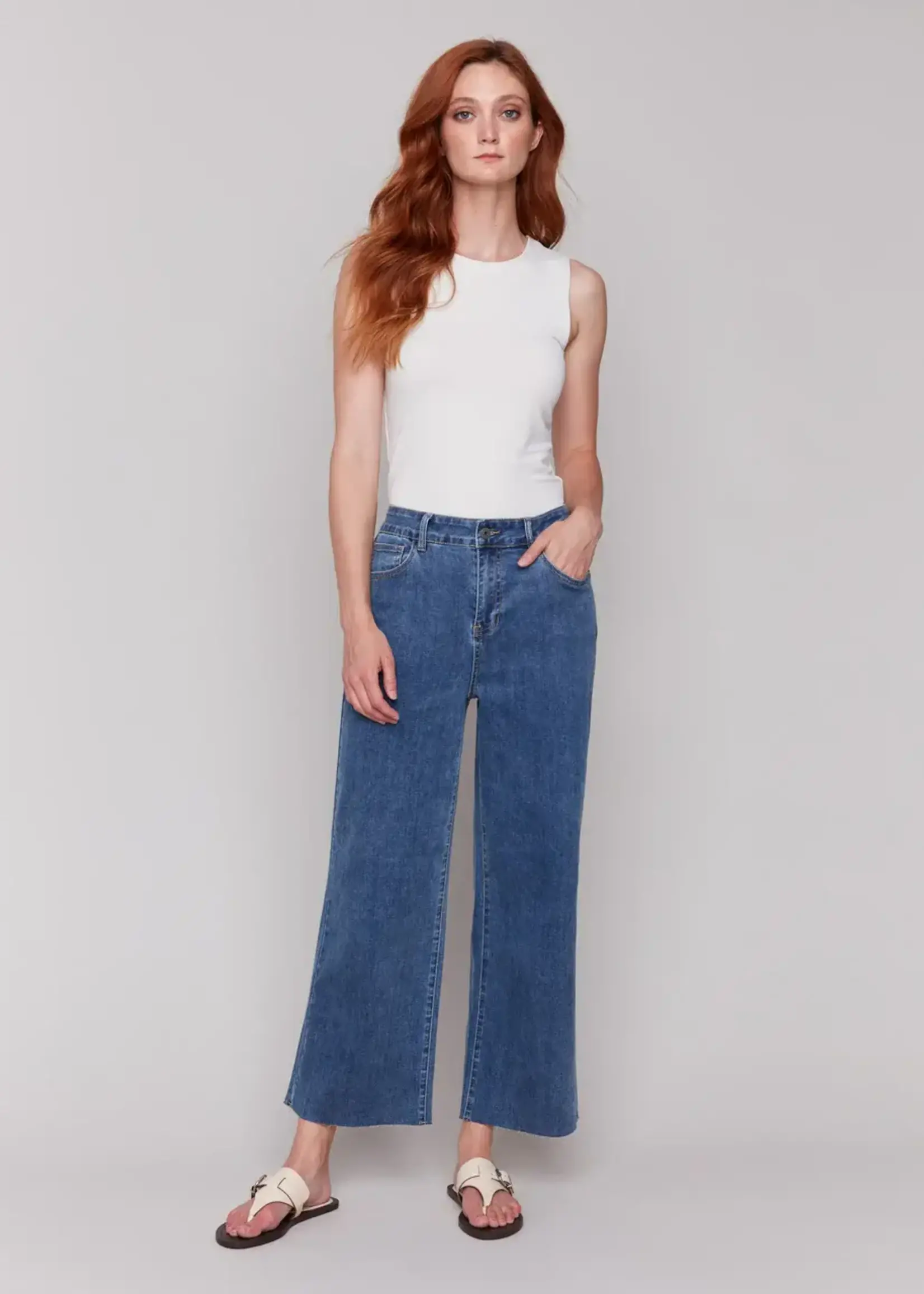Charlie B Charlie B Wide Leg Raw Edge Pant C5497