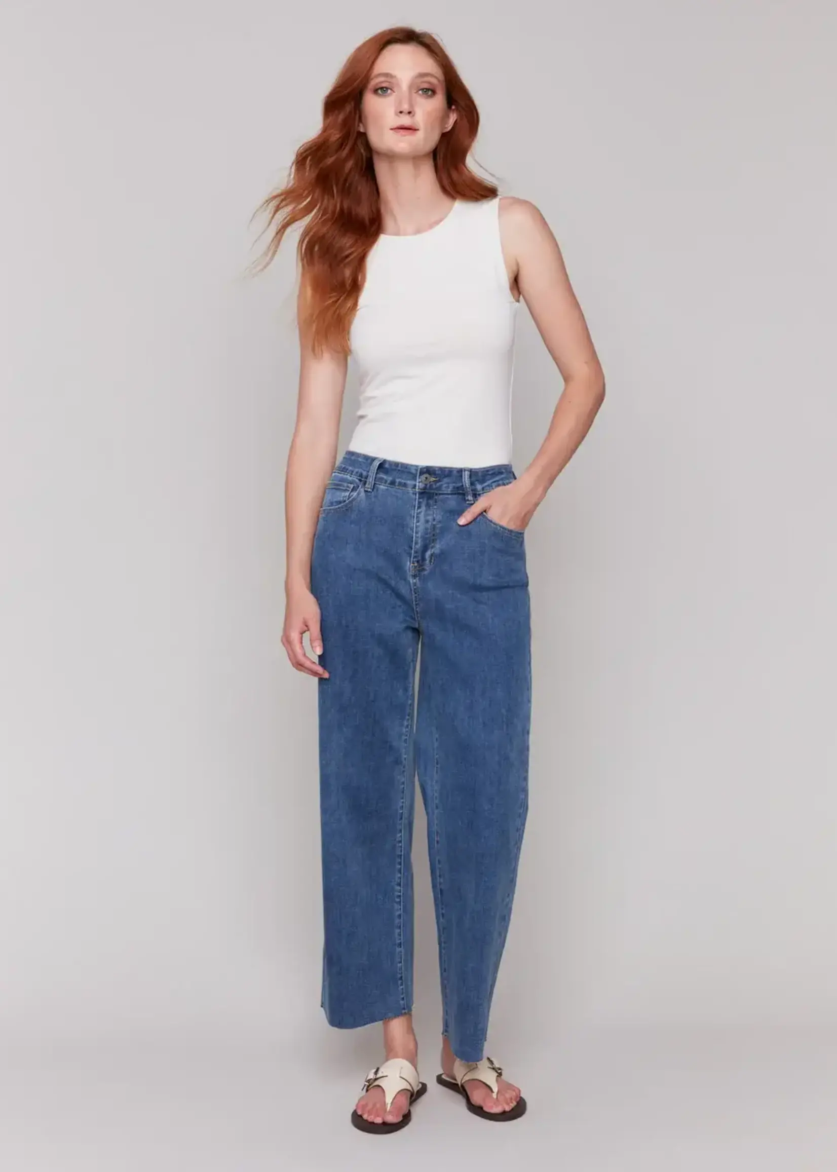 Charlie B Charlie B Wide Leg Raw Edge Pant C5497