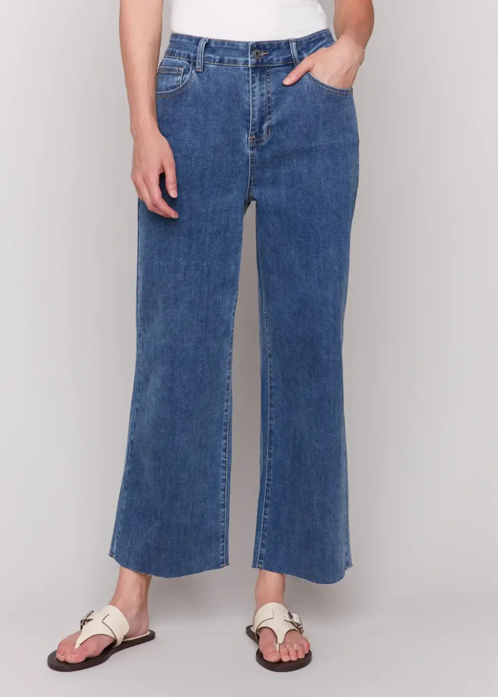 Charlie B Charlie B Wide Leg Raw Edge Pant C5497