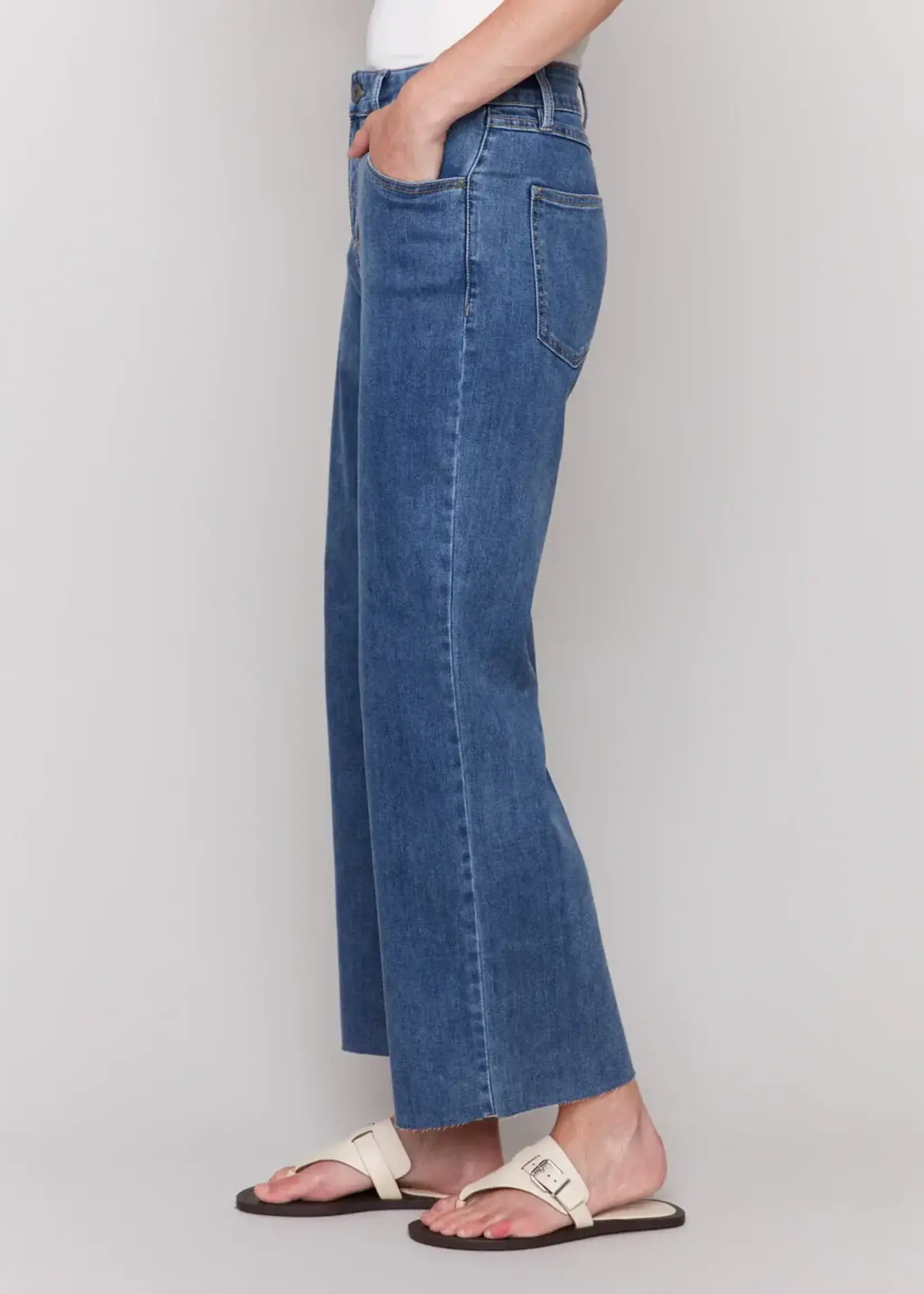 Charlie B Charlie B Wide Leg Raw Edge Pant C5497