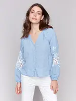Charlie B Charlie B Raglan L/S Blouse w/ Embroidery C4600