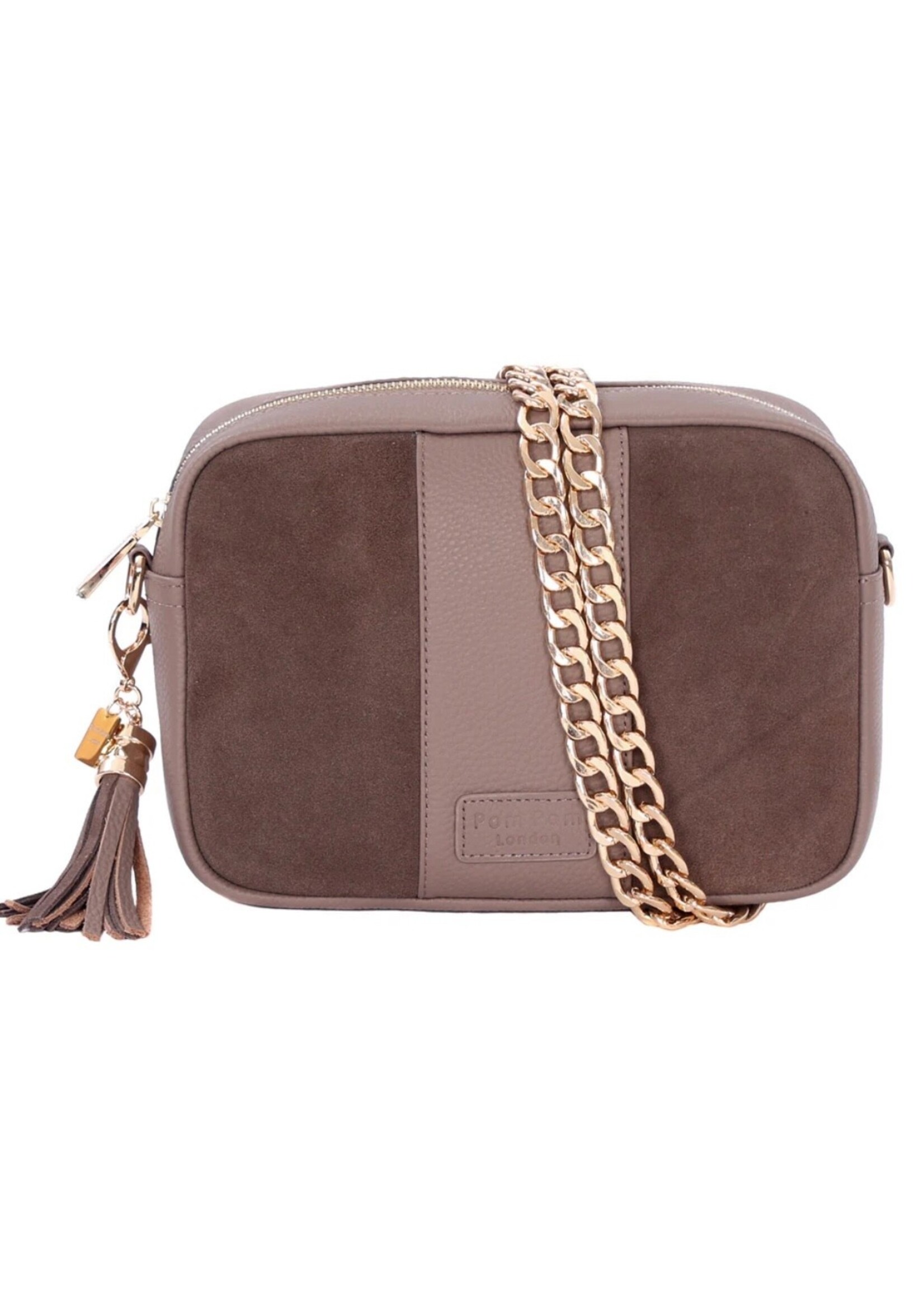 Pom Pom London Pom Pom City Suede & Leather Bag - Mocha