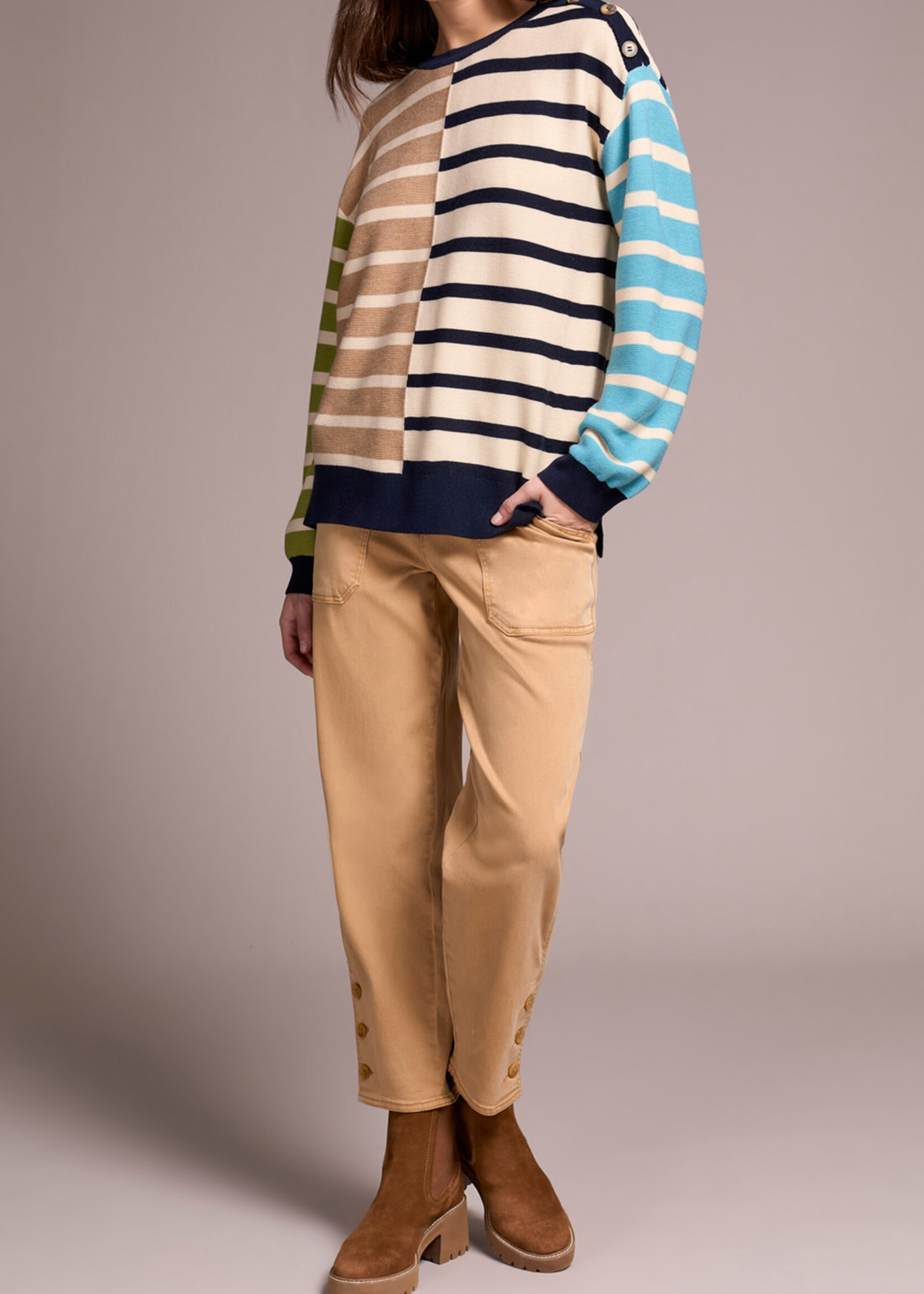 Tribal Tribal L/S Crew Neck Sweater w/ Buttons 2364O