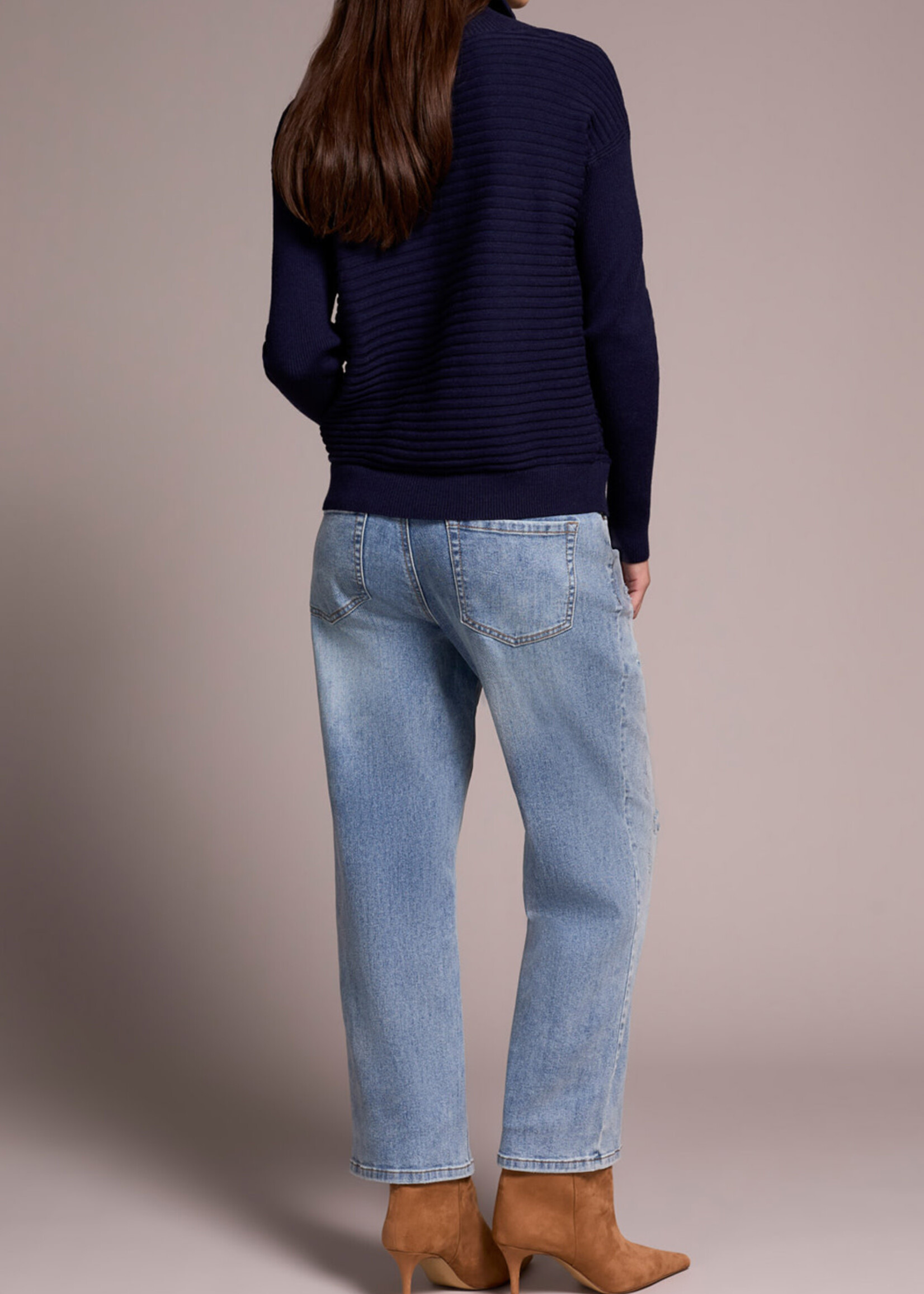 Tribal Tribal Zip Up V Neck Sweater 6028O