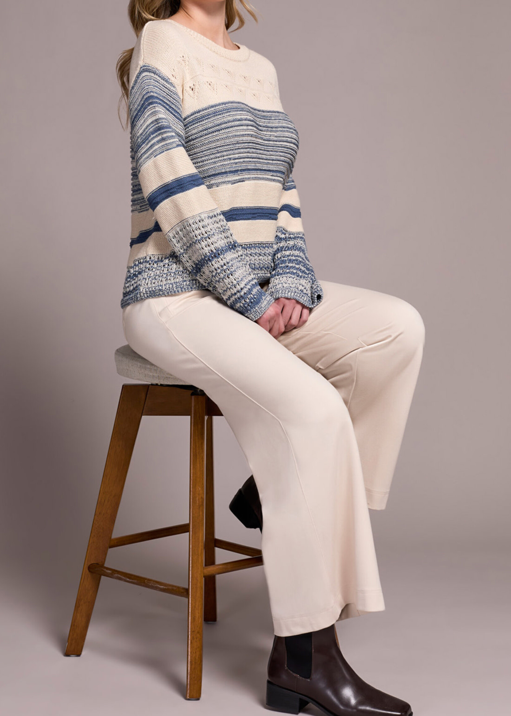 Tribal Tribal Long Bell Slv Boat Neck Sweater 2326O