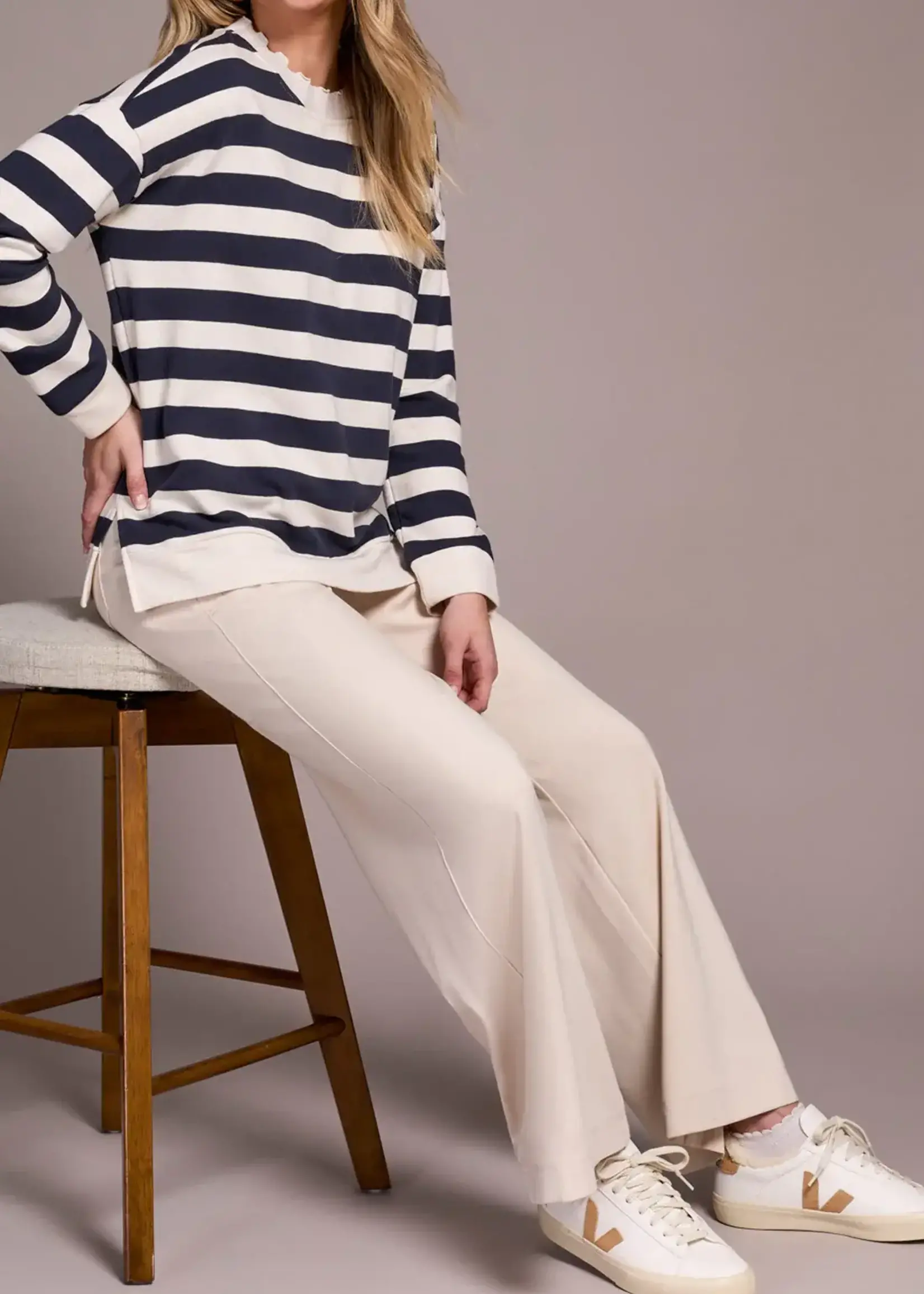 Tribal Tribal L/S Crew Neck Top w/ Ribbing 2340O