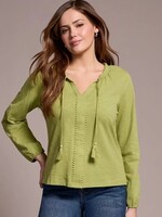 Tribal Tribal L/S Split Neck Top w/ Tassel 2232O