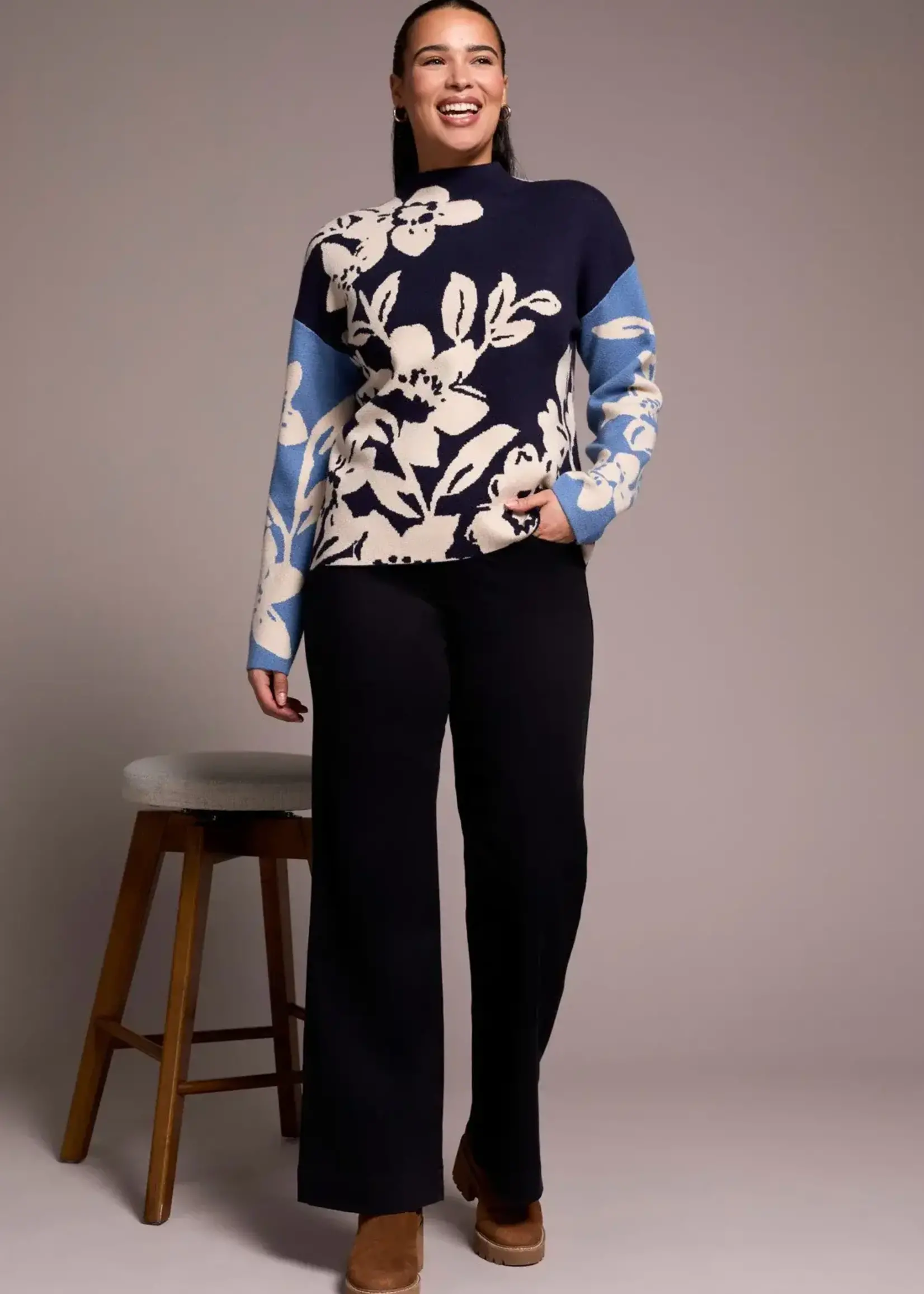 Tribal Tribal Knit Jacquard Funnel Neck Sweater 1542O