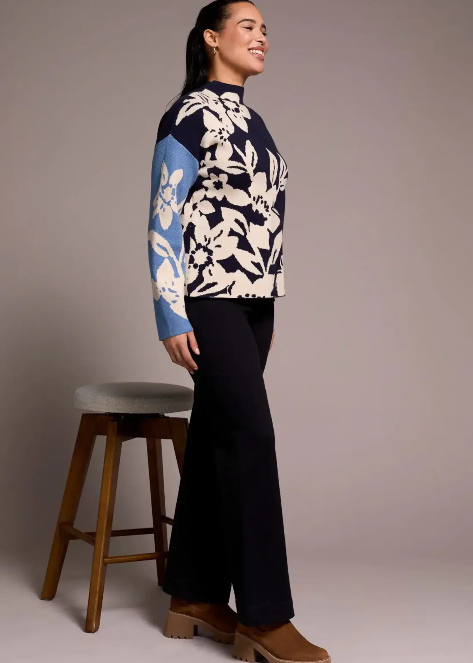 Tribal Tribal Knit Jacquard Funnel Neck Sweater 1542O