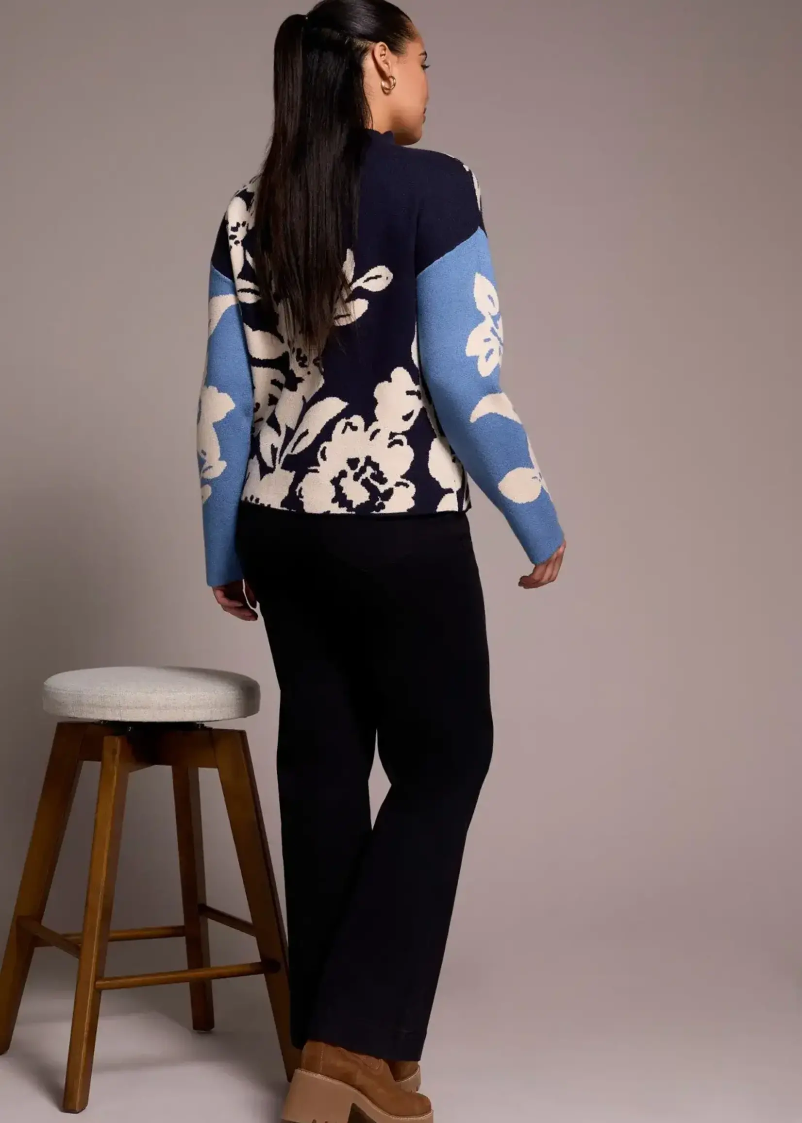 Tribal Tribal Knit Jacquard Funnel Neck Sweater 1542O