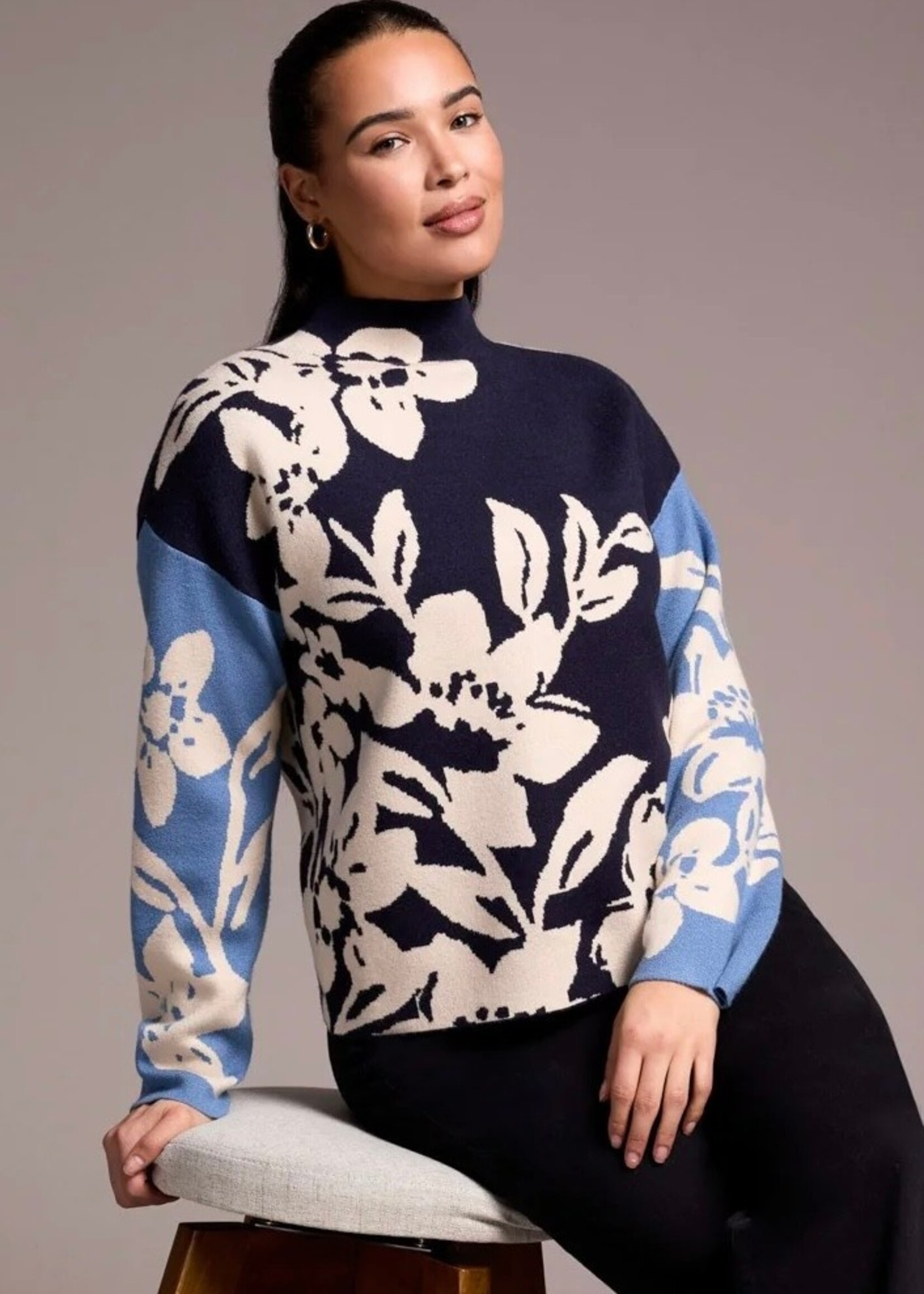 Tribal Tribal Knit Jacquard Funnel Neck Sweater 1542O