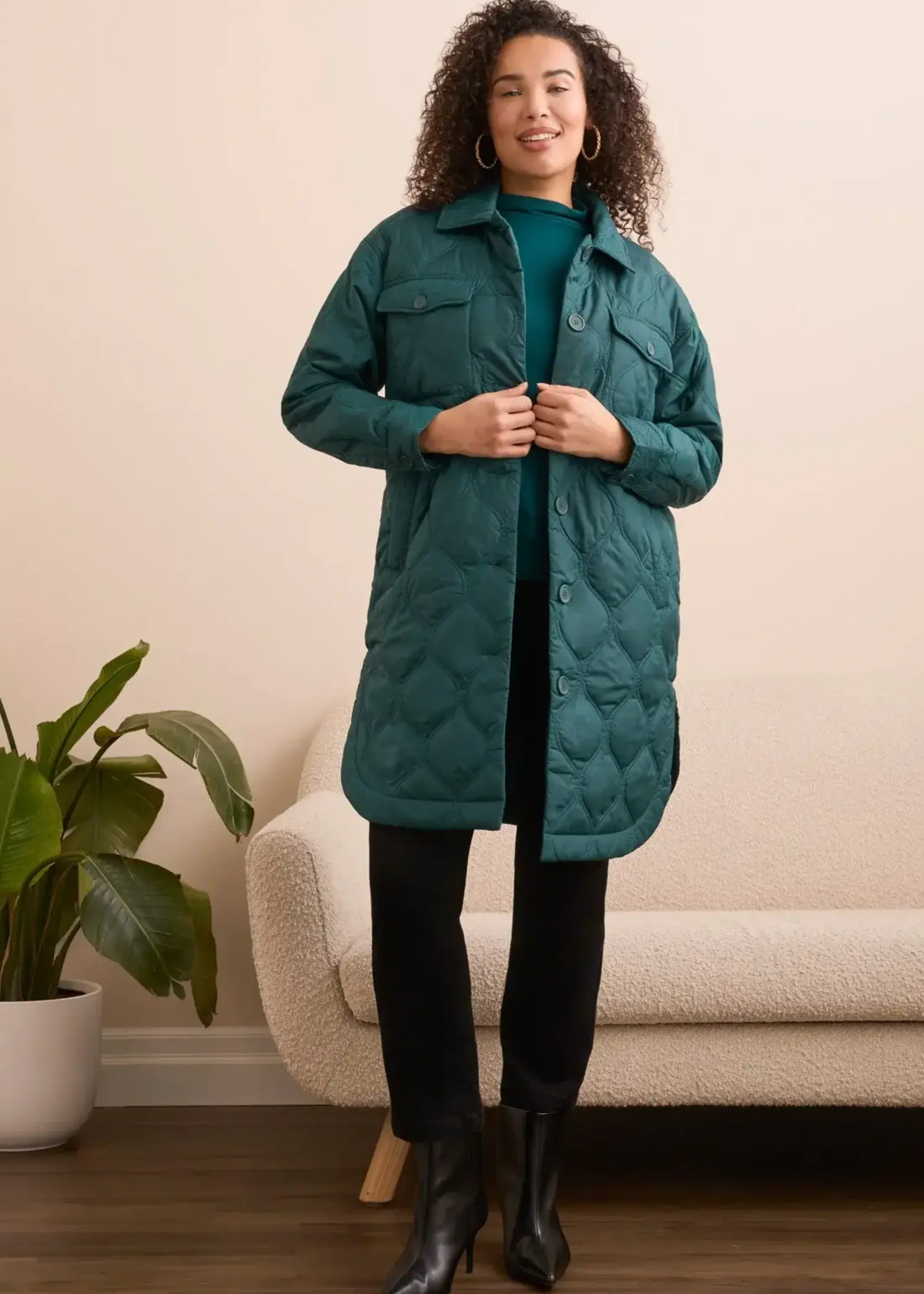 Tribal Tribal Long Button Front Quilted Jacket 5576O