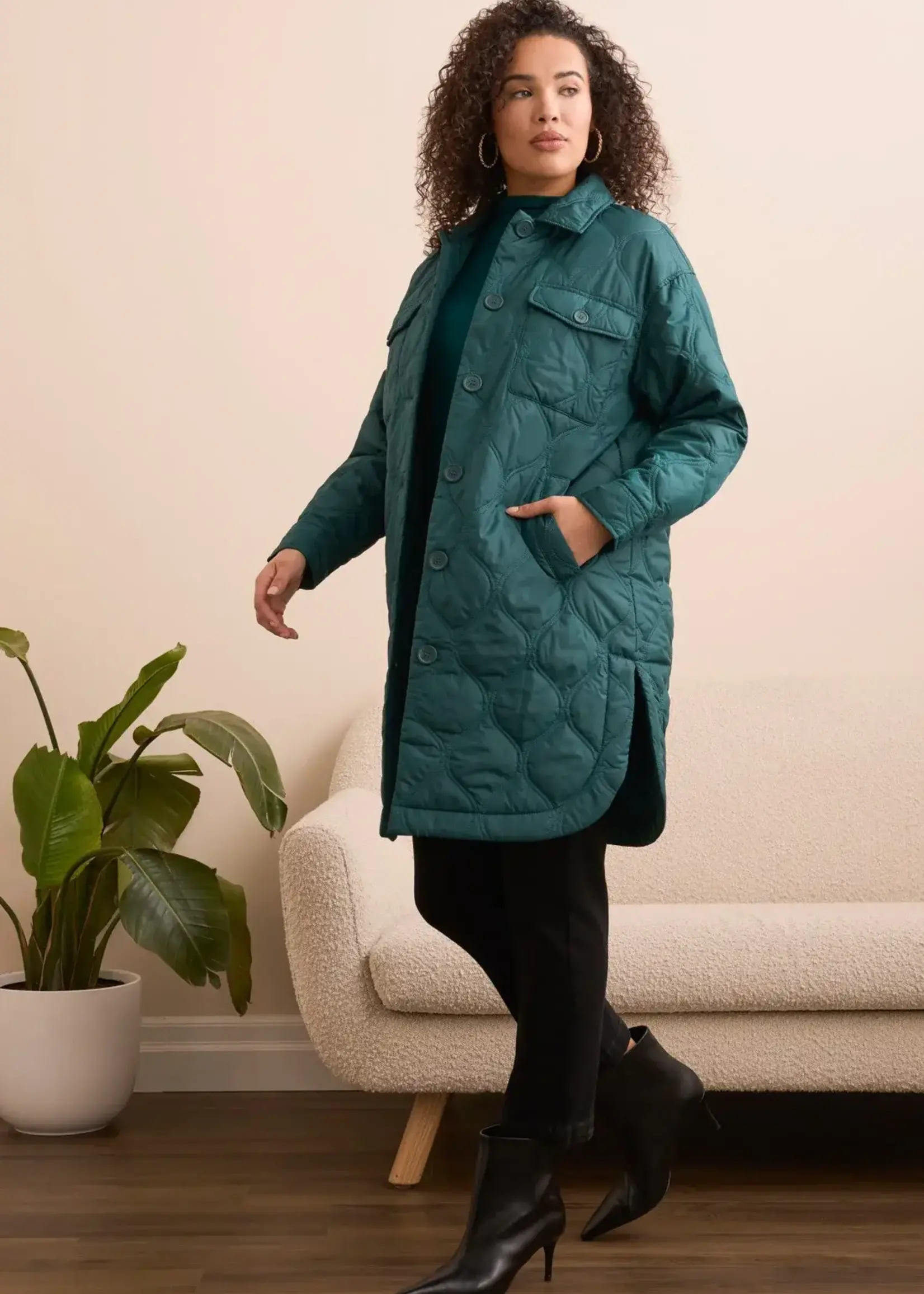 Tribal Tribal Long Button Front Quilted Jacket 5576O