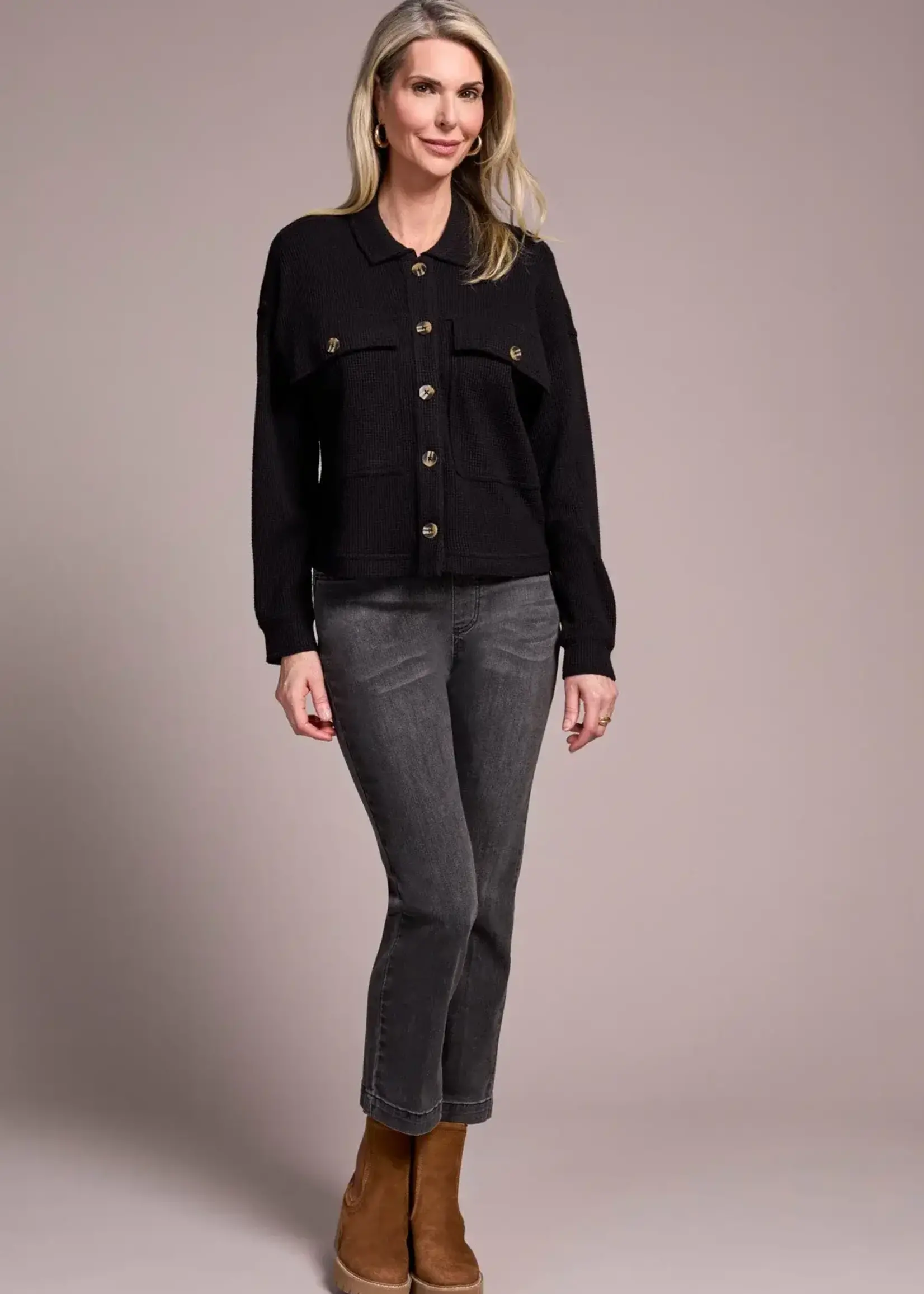 Tribal Tribal Crop Knit Shacket w/ Patch Pockets 5900O