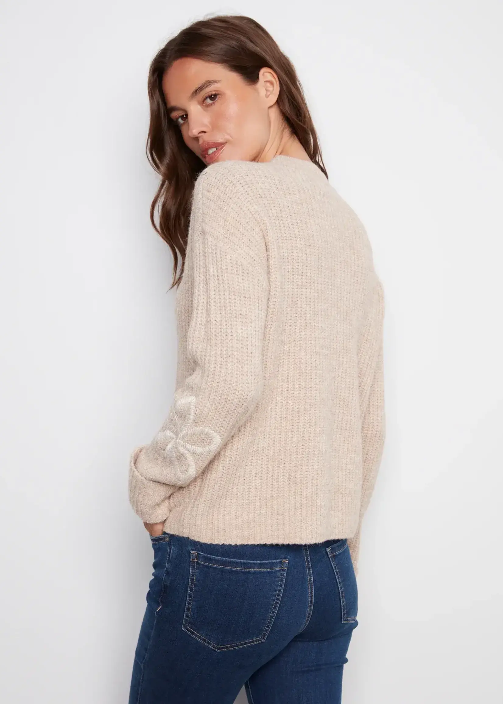 Charlie B Charlie B L/S Mock Neck Sweater w/ Emb Flowers C2876