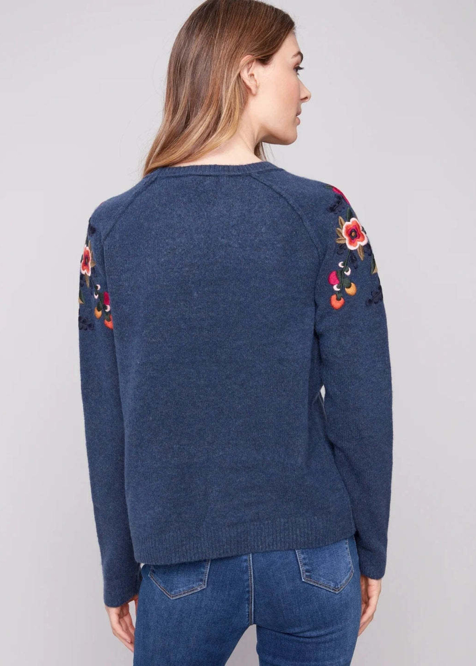 Charlie B Charlie B Embroidered Raglan Sleeve Sweater C2268Y