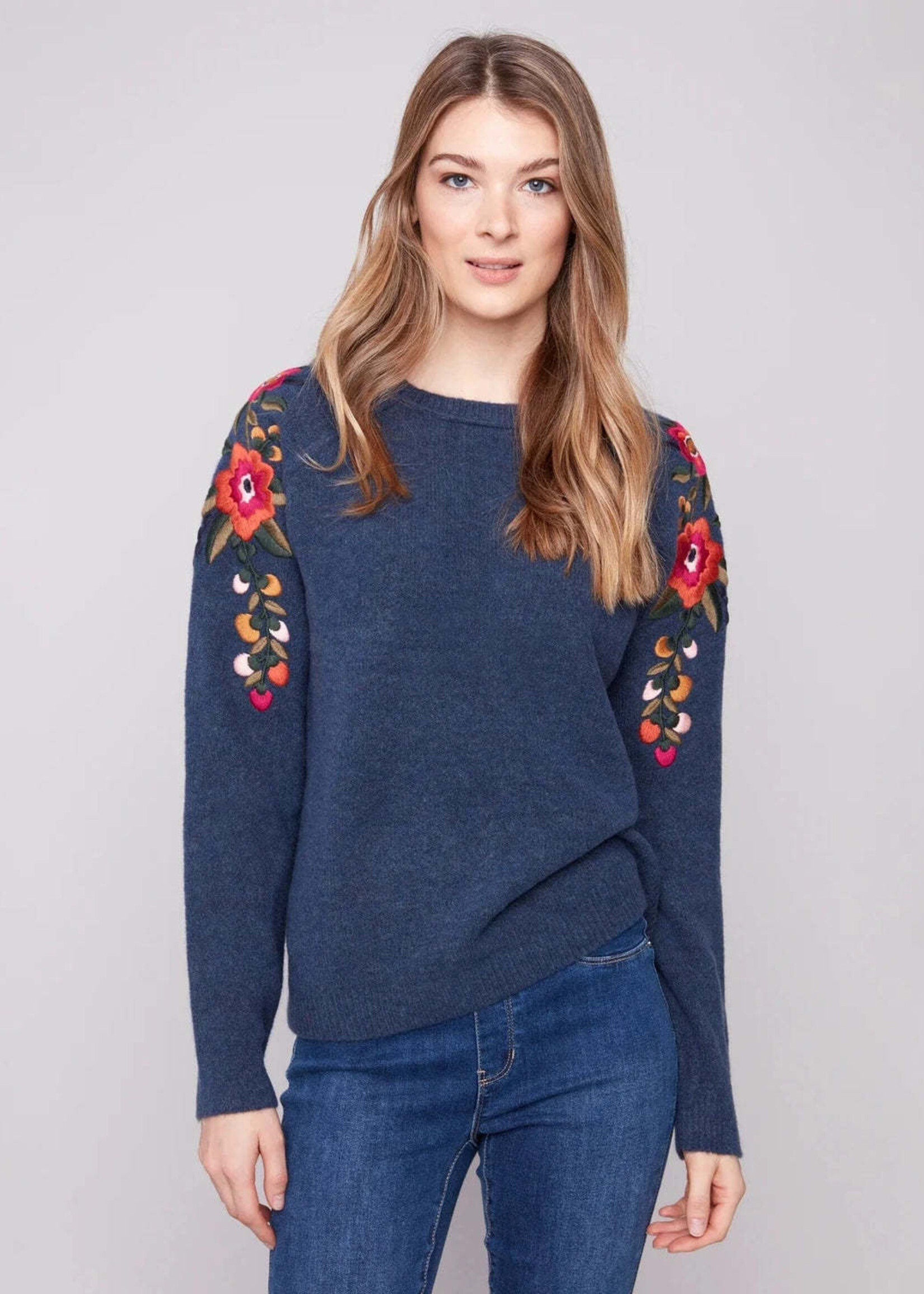 Charlie B Charlie B Embroidered Raglan Sleeve Sweater C2268Y