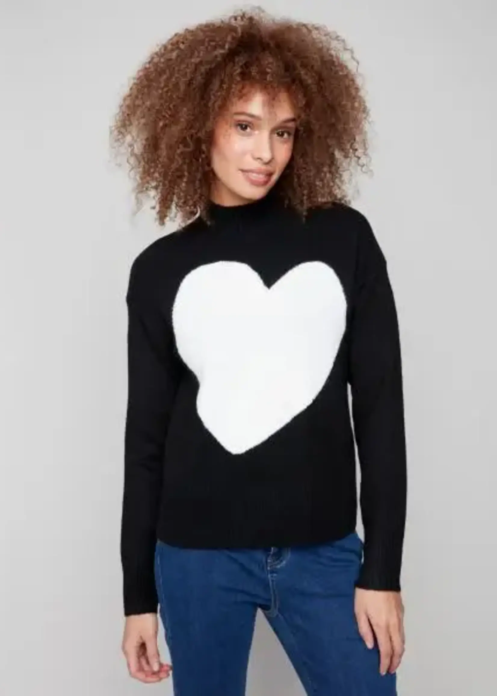 Charlie B Charlie B Intarsia Heart Mock Neck Sweater C2896