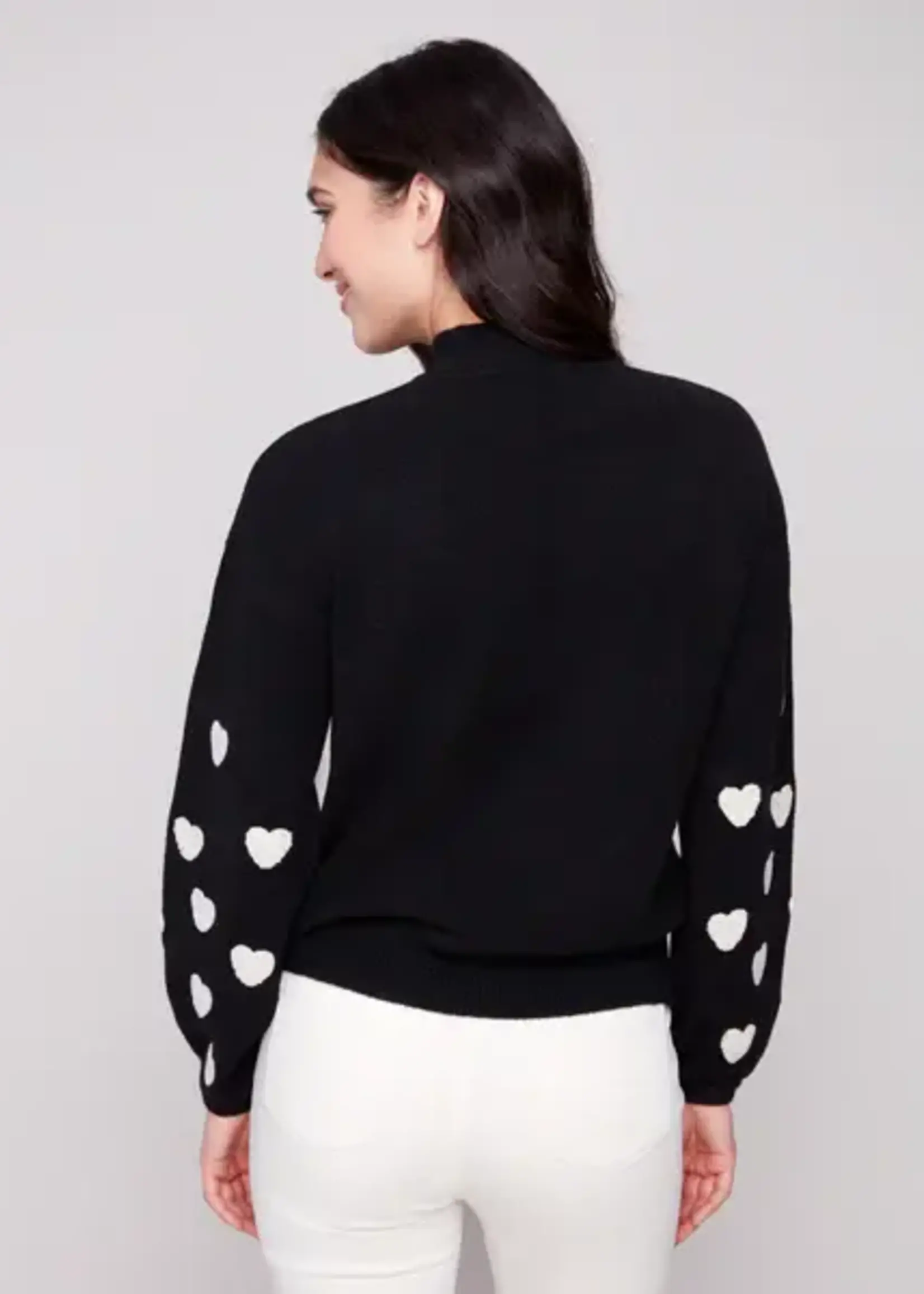 Charlie B Charlie B Mock Neck Sweater w/ Boucle Hearts C2689R