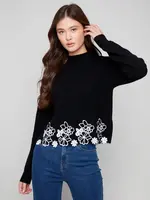 Charlie B Charlie B Mock Neck Sweater w/ Guipure Lace Emb Hem C2898