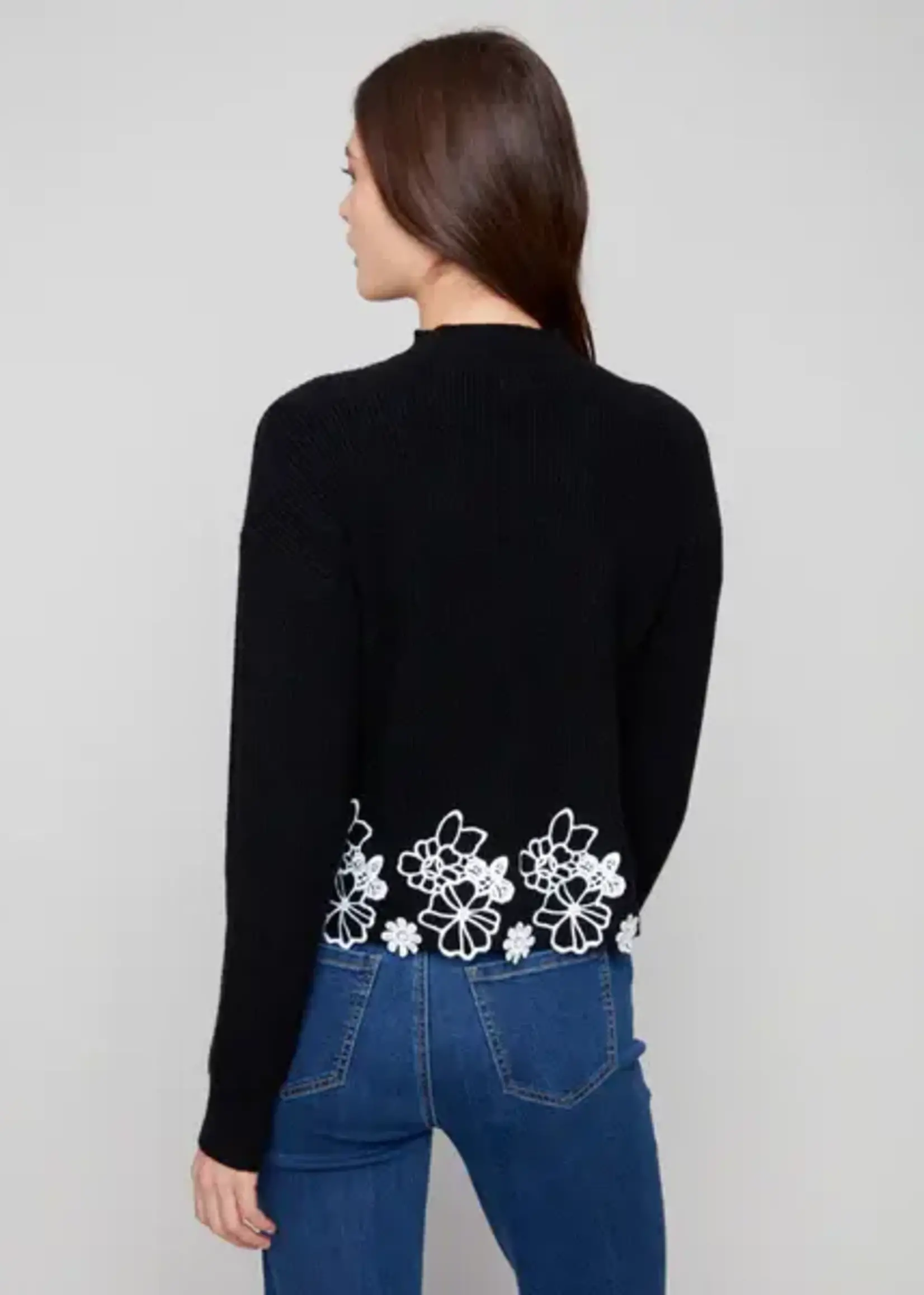 Charlie B Charlie B Mock Neck Sweater w/ Guipure Lace Emb Hem C2898