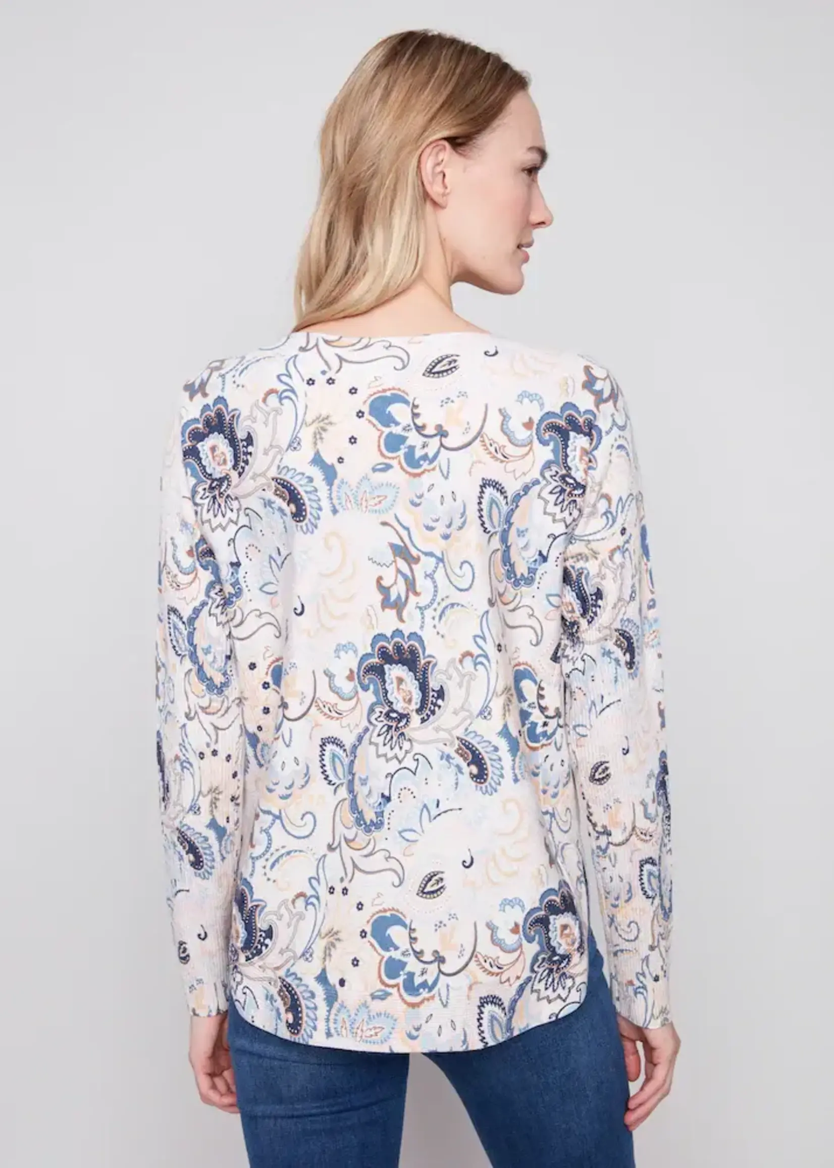 Charlie B Charlie B Printed L/S Boat Neck With Pockets C2818P