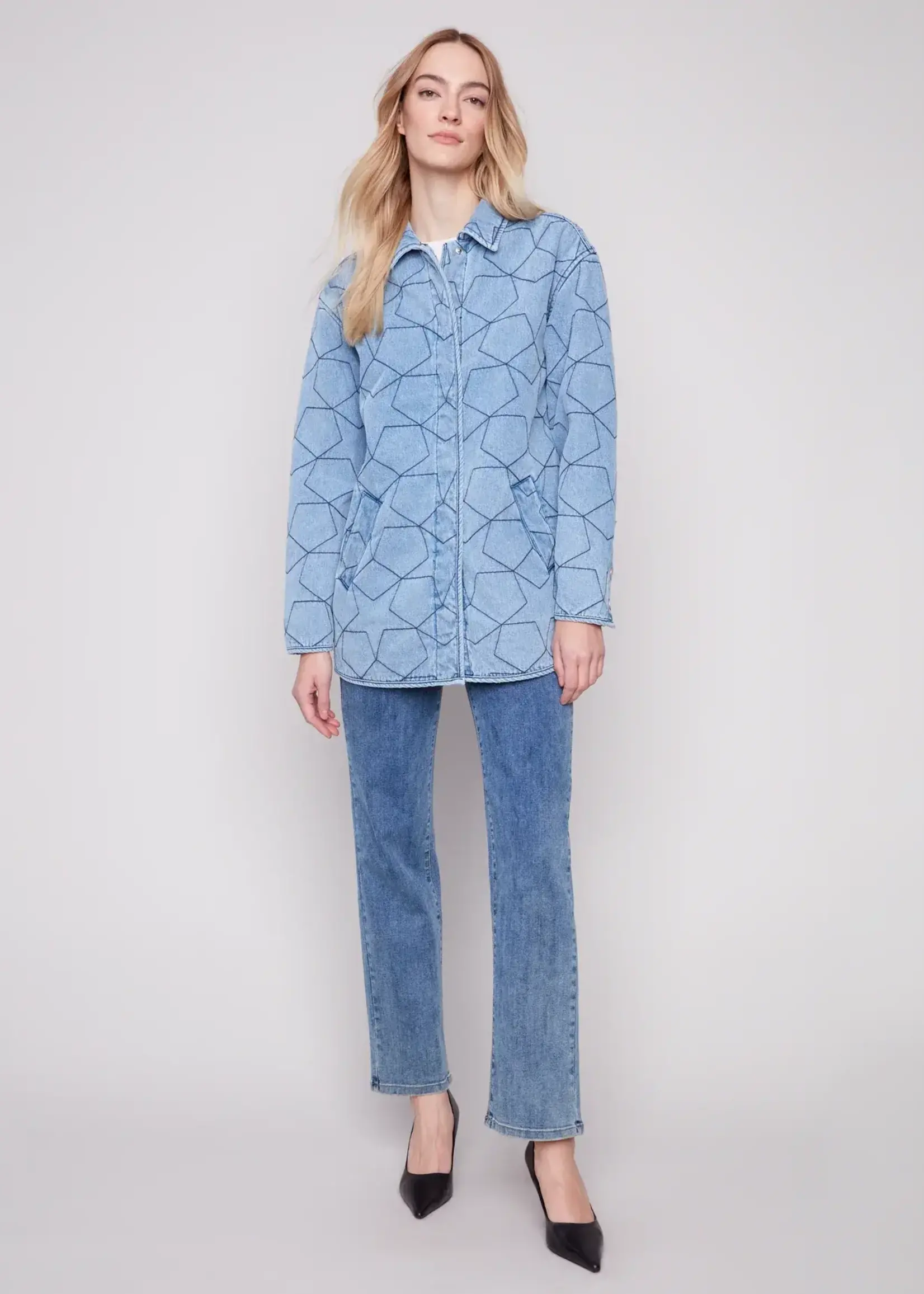 Charlie B Charlie B Star Quilted Denim Jacket w/ Welt Pockets C6386