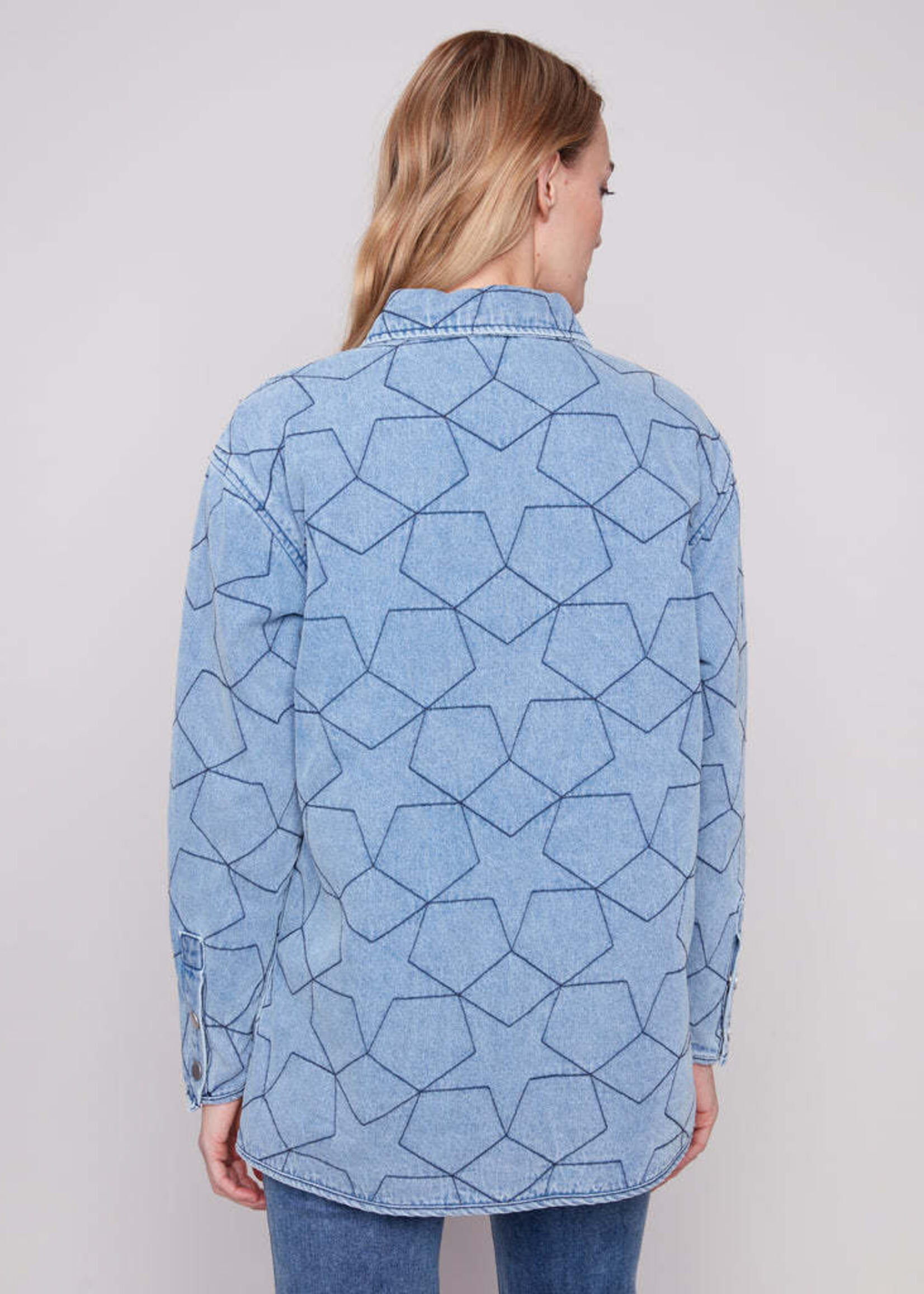 Charlie B Charlie B Star Quilted Denim Jacket w/ Welt Pockets C6386