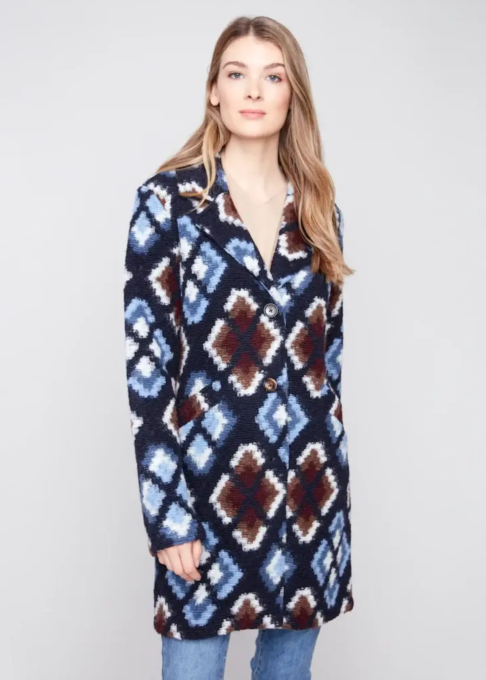 Charlie B Charlie Plushy  Btn  Front Long Jacket w/ Pockets C6364R