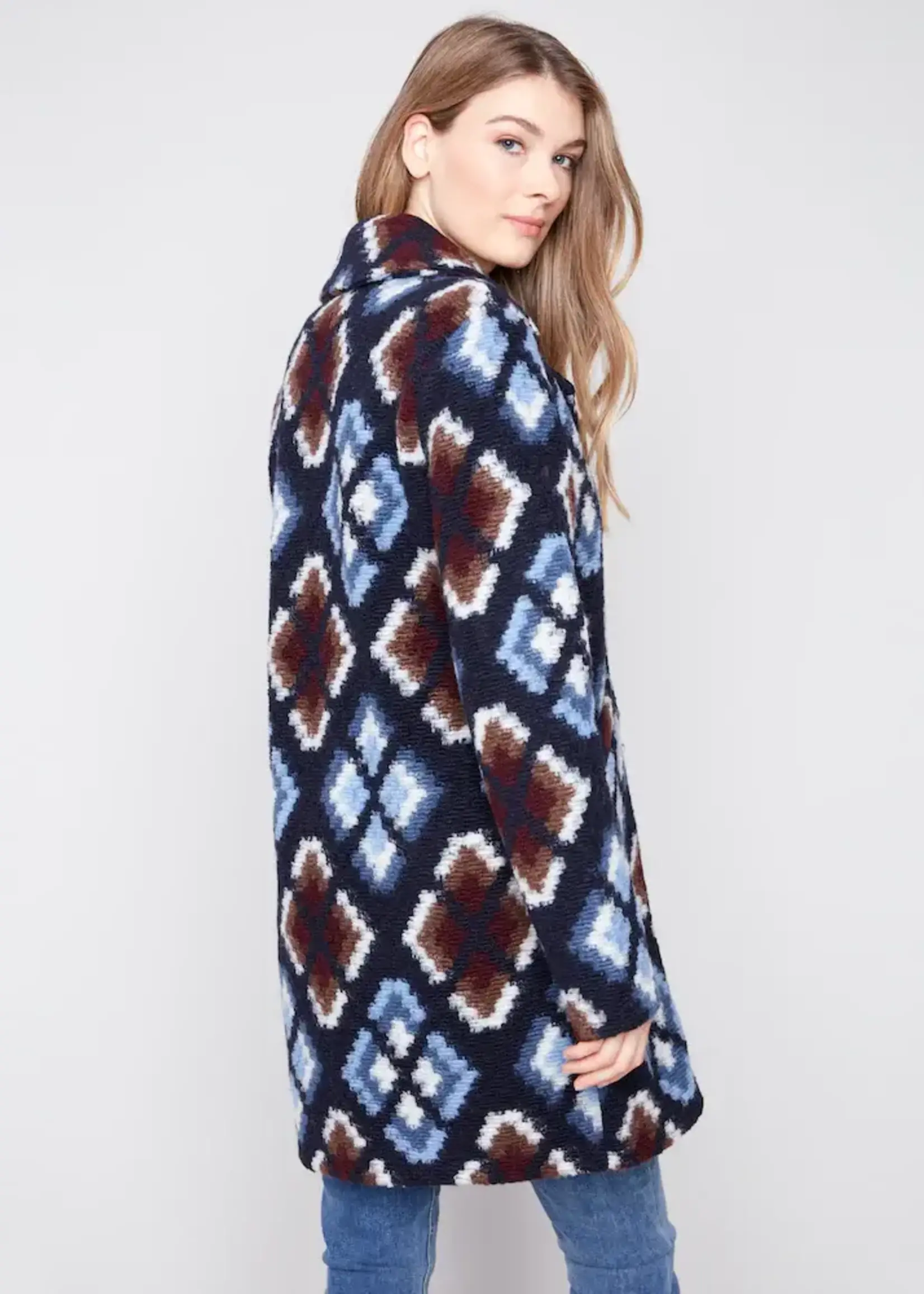 Charlie B Charlie Plushy  Btn  Front Long Jacket w/ Pockets C6364R