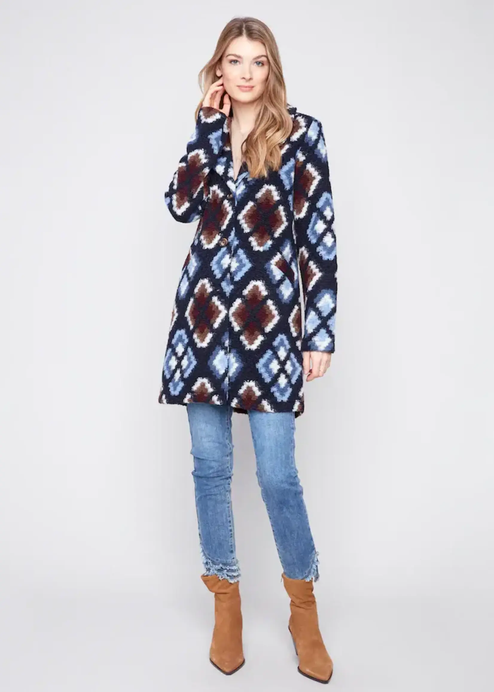 Charlie B Charlie Plushy  Btn  Front Long Jacket w/ Pockets C6364R