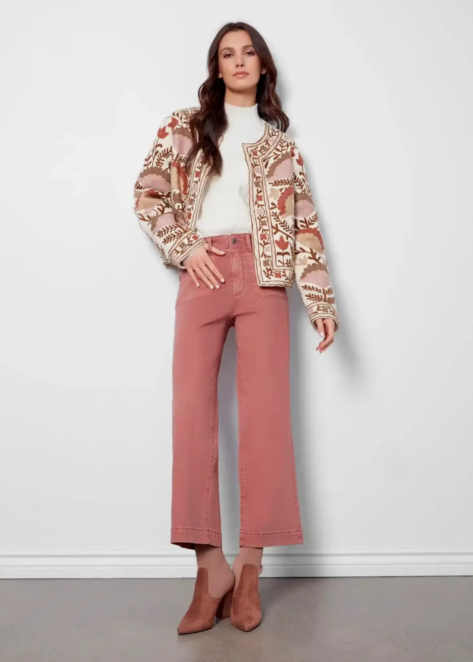 Charlie B Charlie B Edge to Edge Emb Cotton Basketweave Jacket C6368