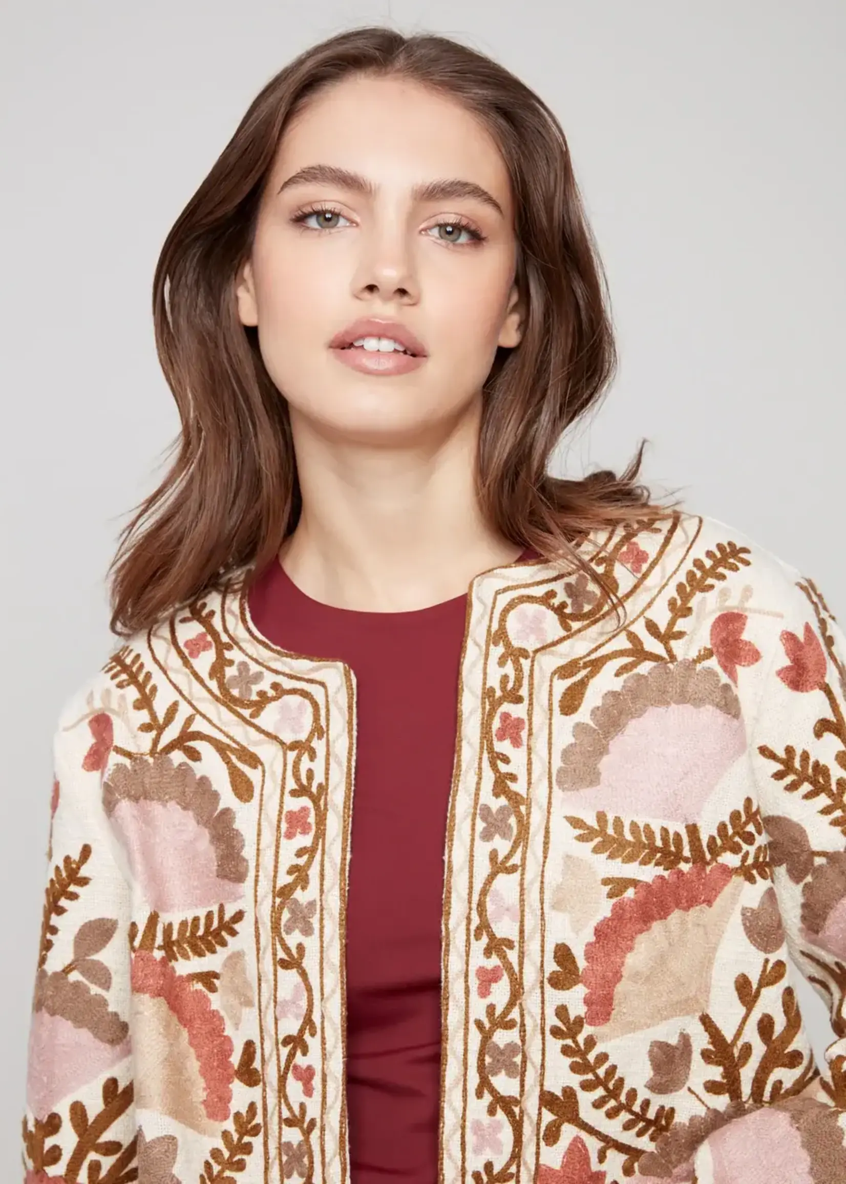 Charlie B Charlie B Edge to Edge Emb Cotton Basketweave Jacket C6368