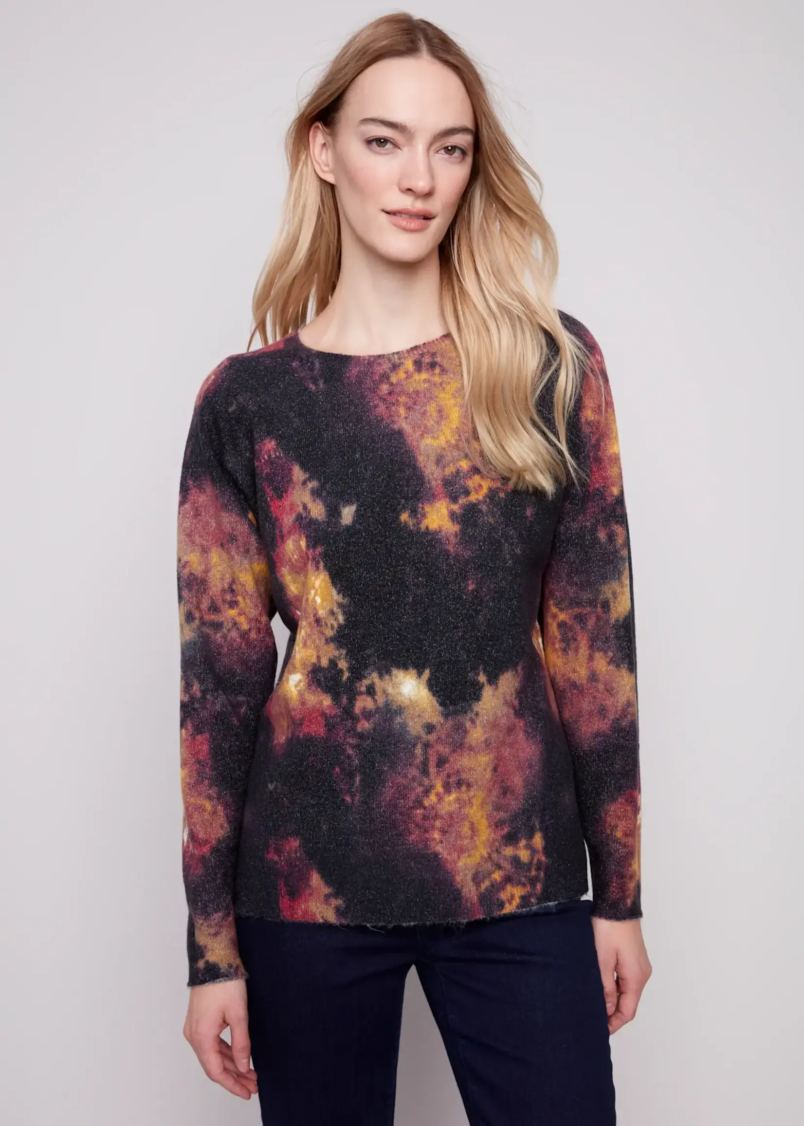 Charlie B Charlie Rev Prt Raglan Slv Sweater C2268Y