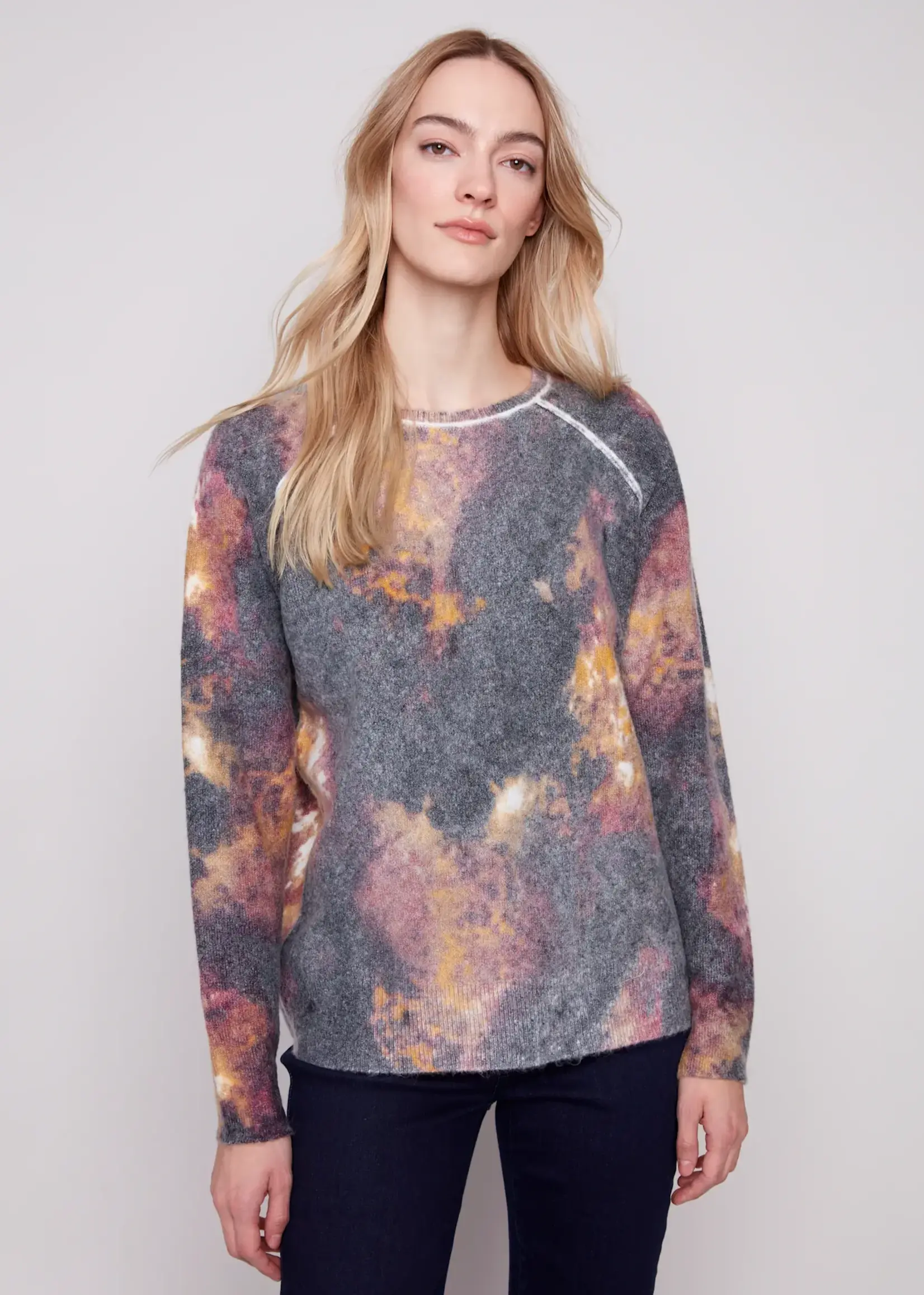 Charlie B Charlie Rev Prt Raglan Slv Sweater C2268Y