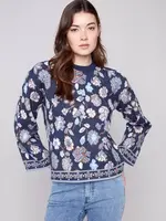 Charlie B Charlie B L/S Crew Neck Jacquard Sweater C2905