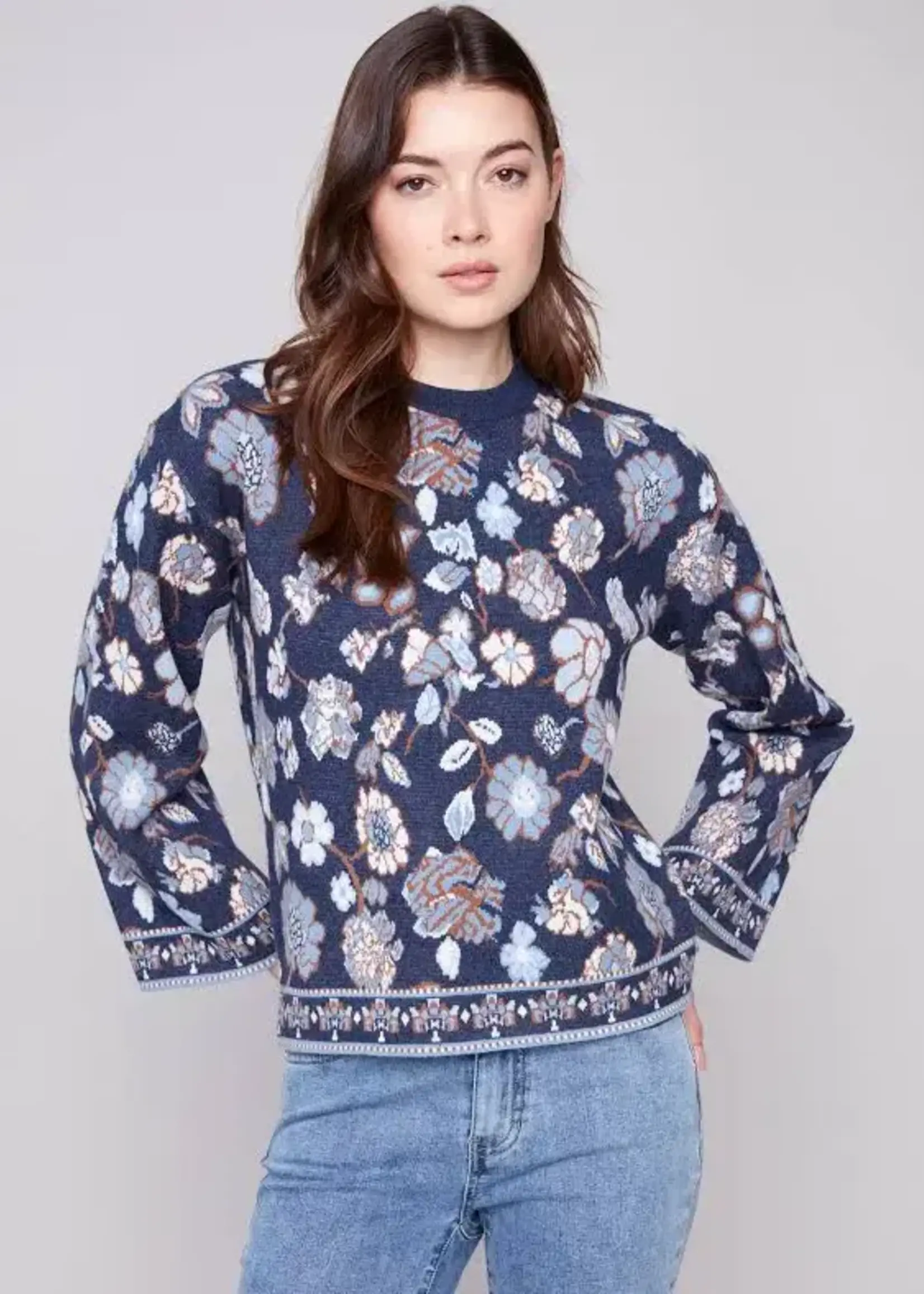 Charlie B Charlie B L/S Crew Neck Jacquard Sweater C2905