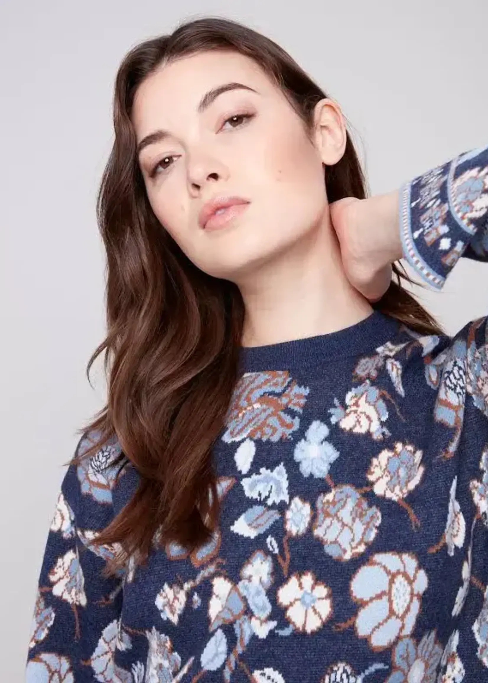 Charlie B Charlie B L/S Crew Neck Jacquard Sweater C2905