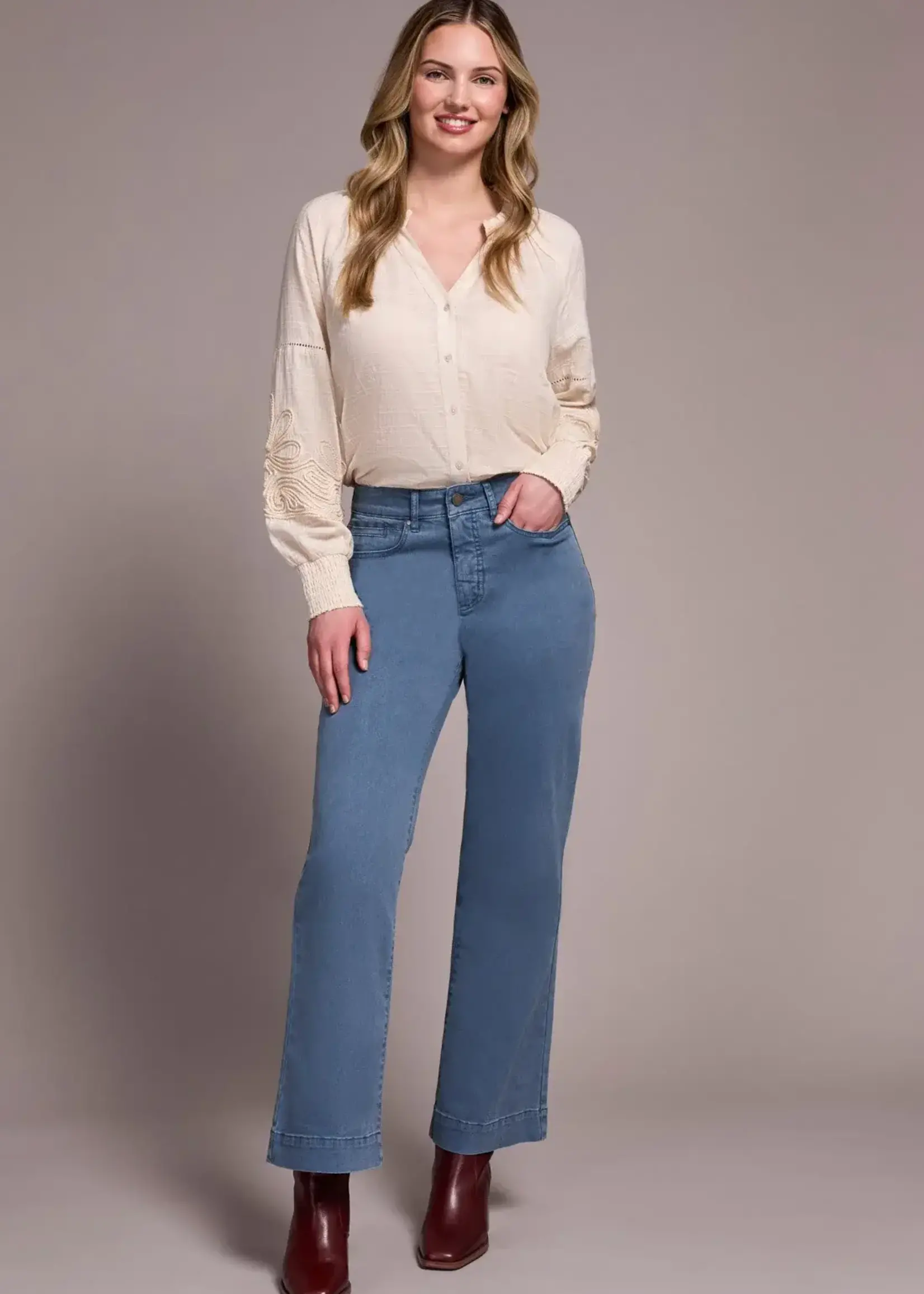 Tribal Tribal Fly Front Wide Leg Pant 1861O