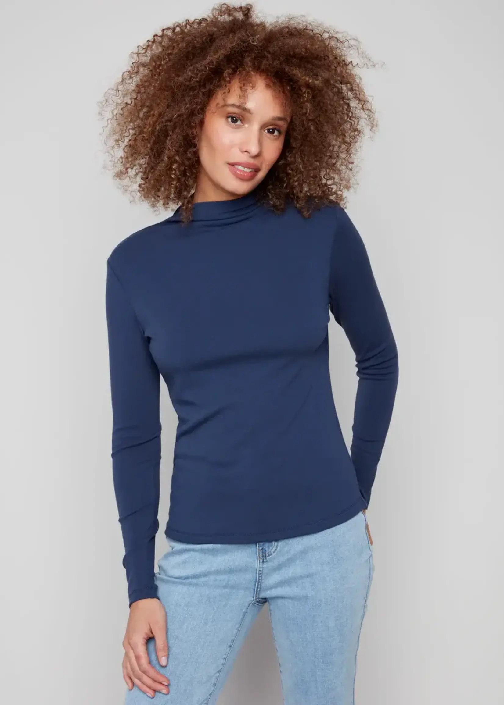 Charlie B Charlie B Rib Long Slv Mock Neck Top C1413PK