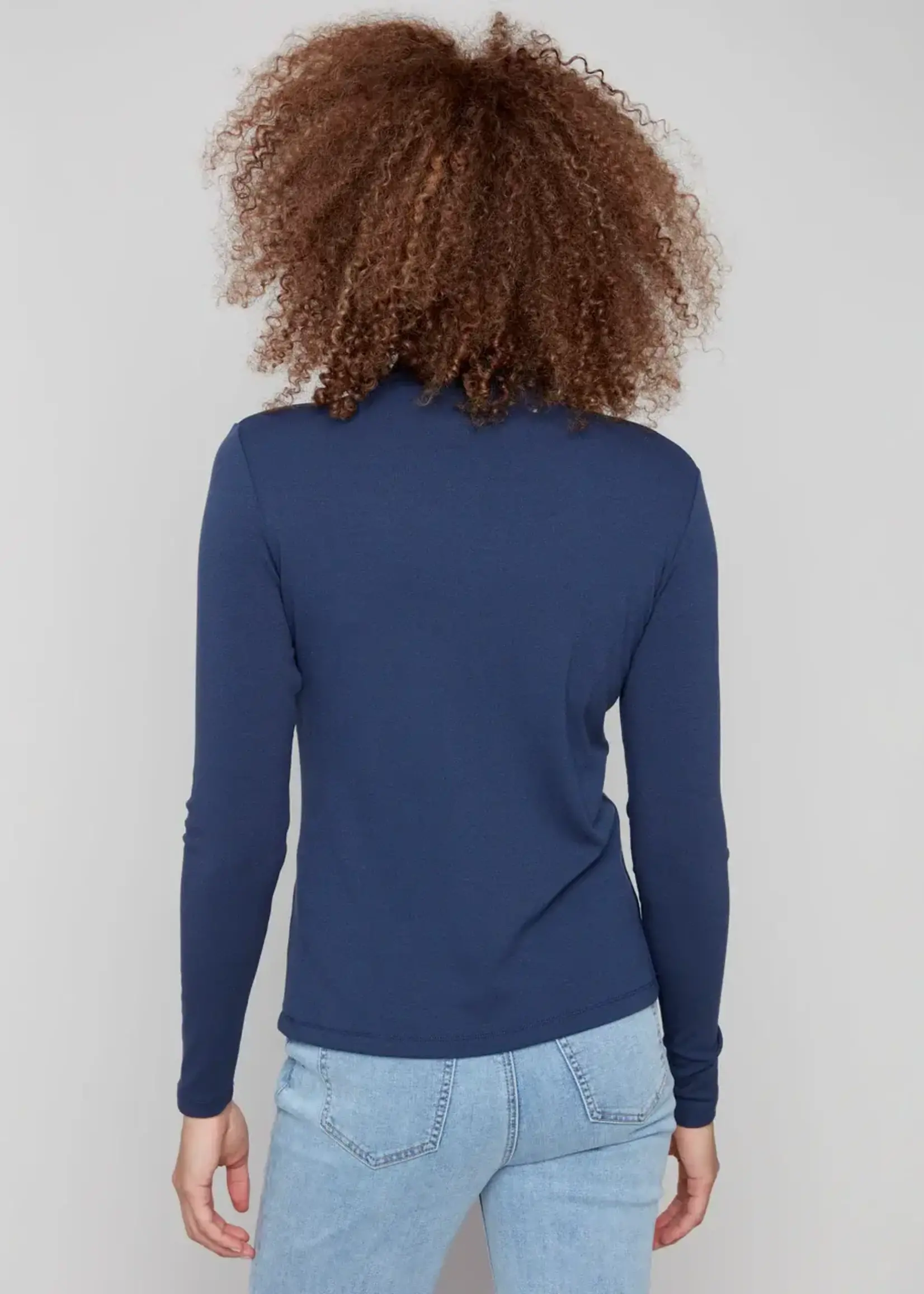 Charlie B Charlie B Rib Long Slv Mock Neck Top C1413PK